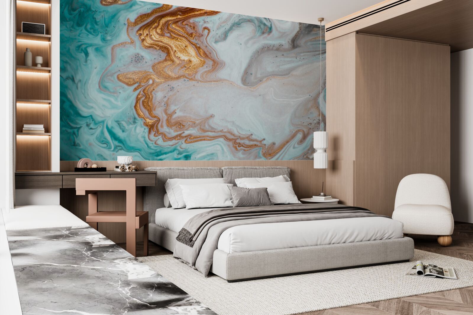 Papier peint marbre avec abstraction lumineuse