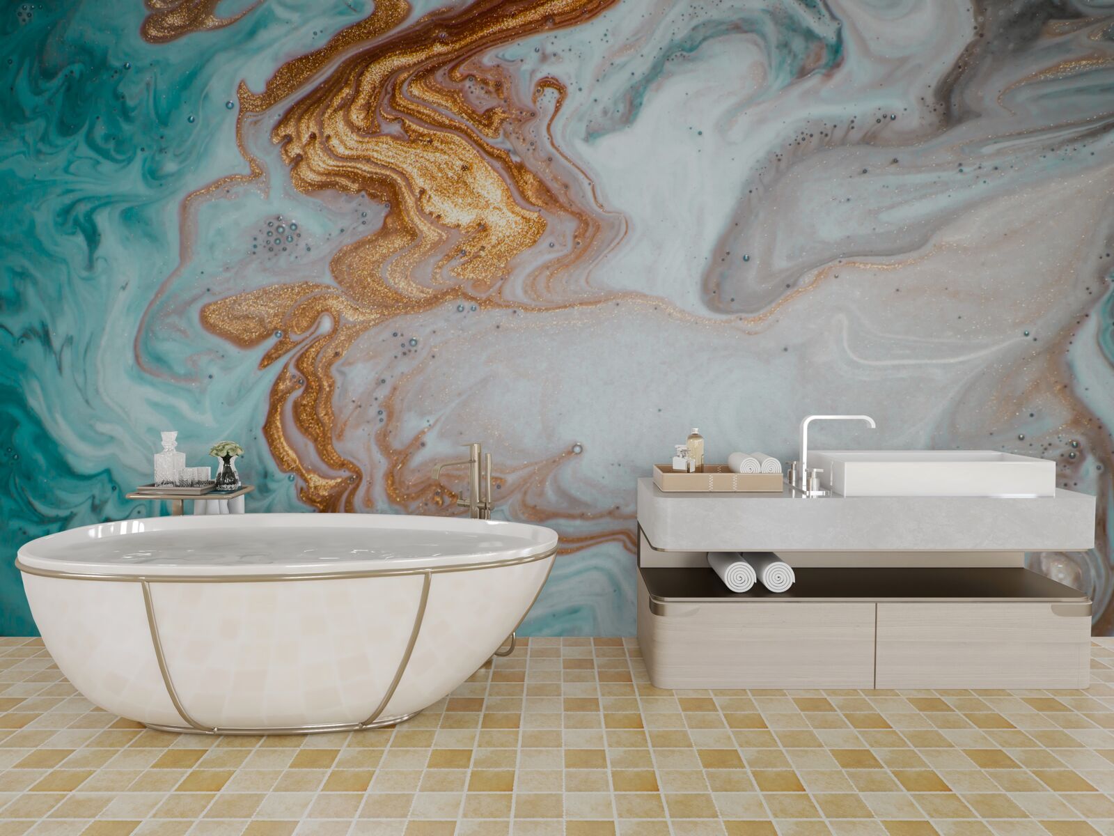 Papier peint marbre avec abstraction lumineuse