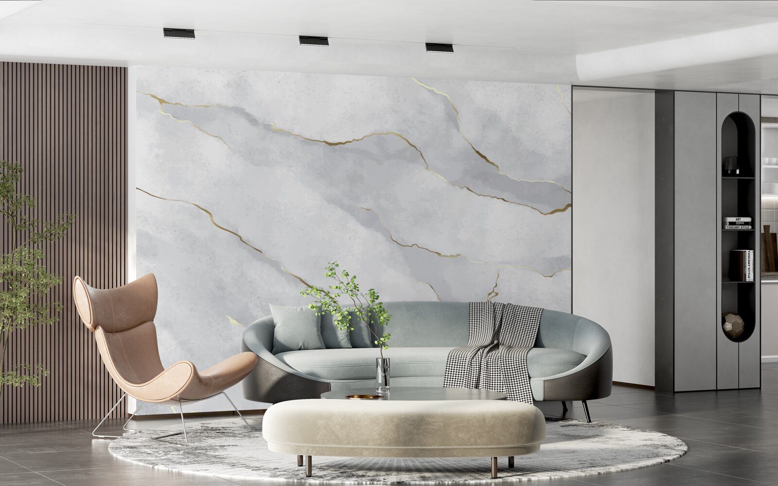 Papier peint marbre doré avec des tons clairs