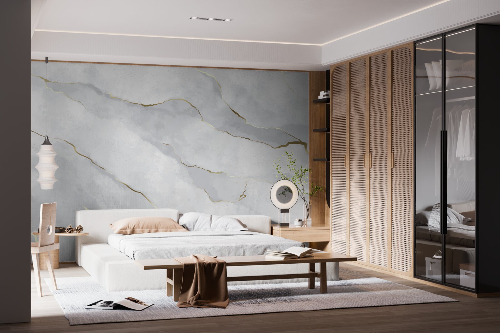 Papier peint marbre doré avec des tons clairs