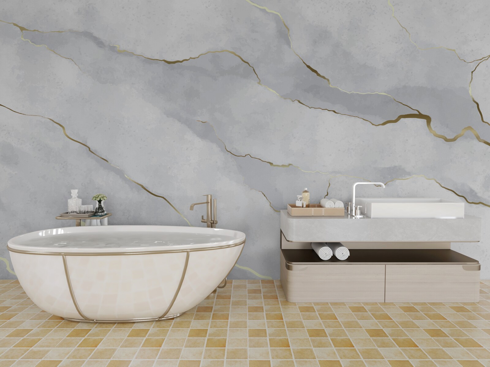 Papier peint marbre doré avec des tons clairs