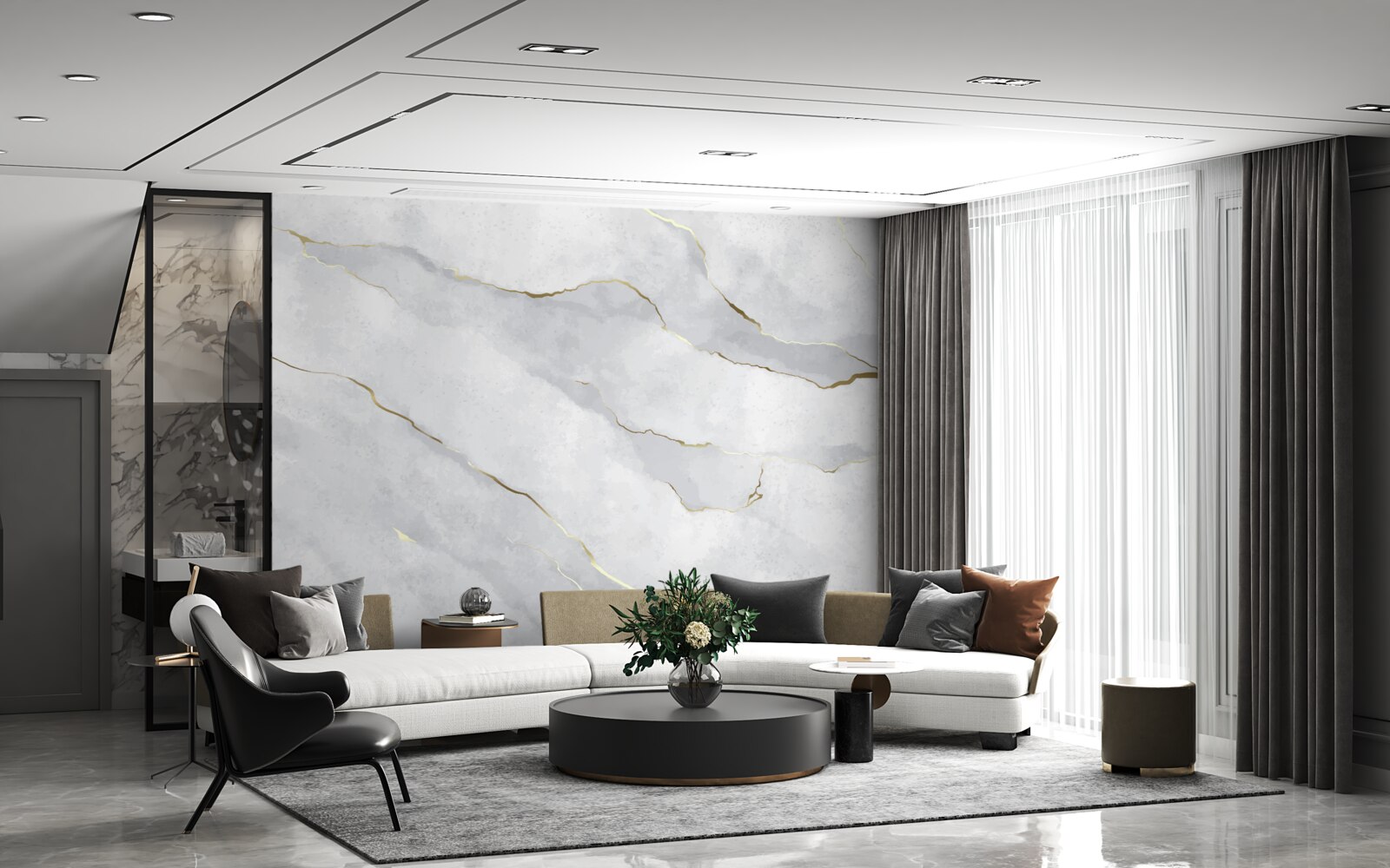 Papier peint marbre doré avec des tons clairs