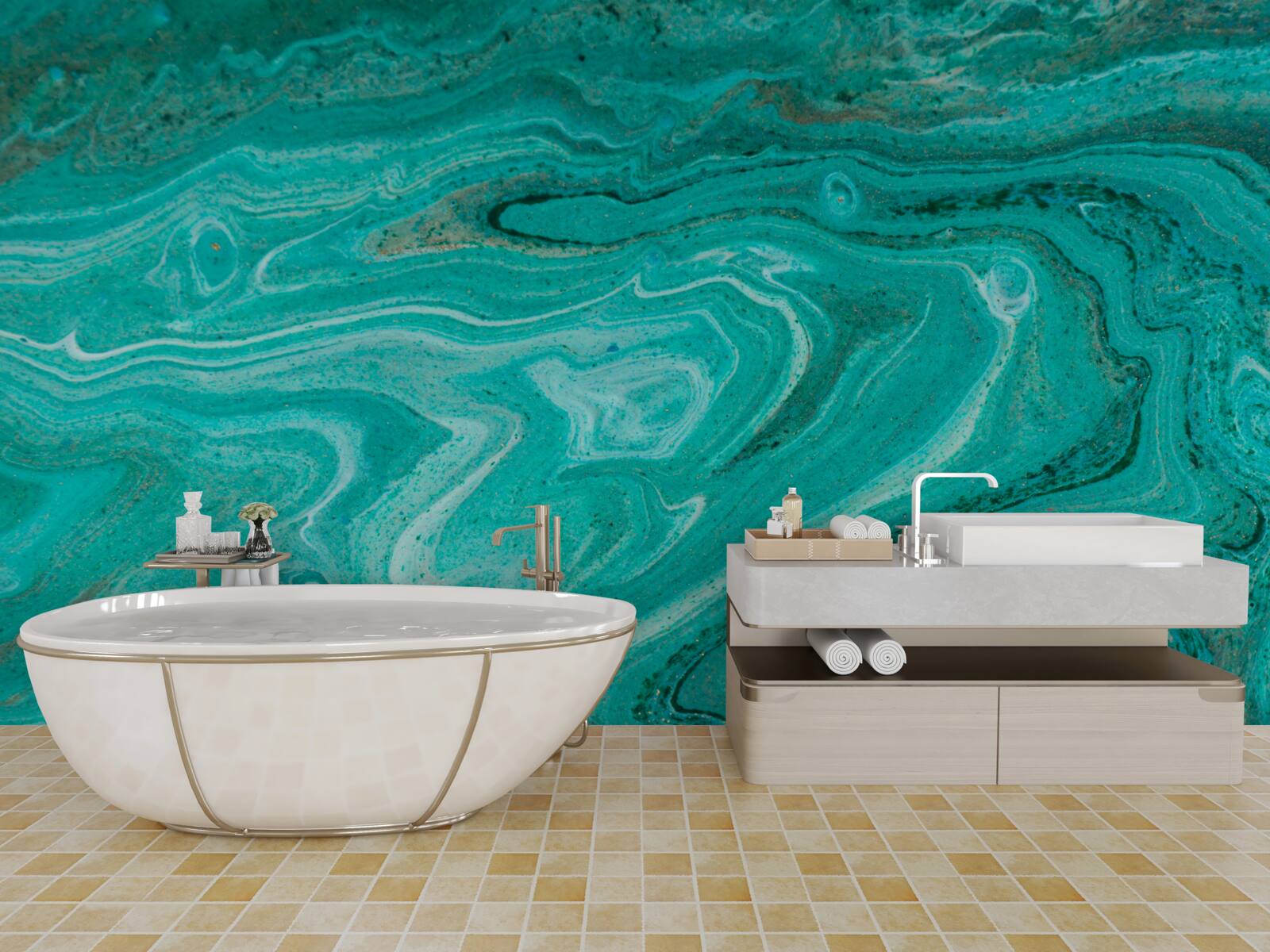 Papier peint marbre dans les tons vert clair