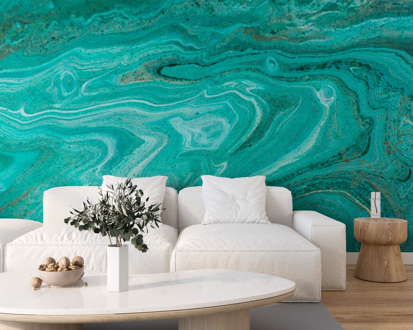 Papier peint marbre dans les tons vert clair