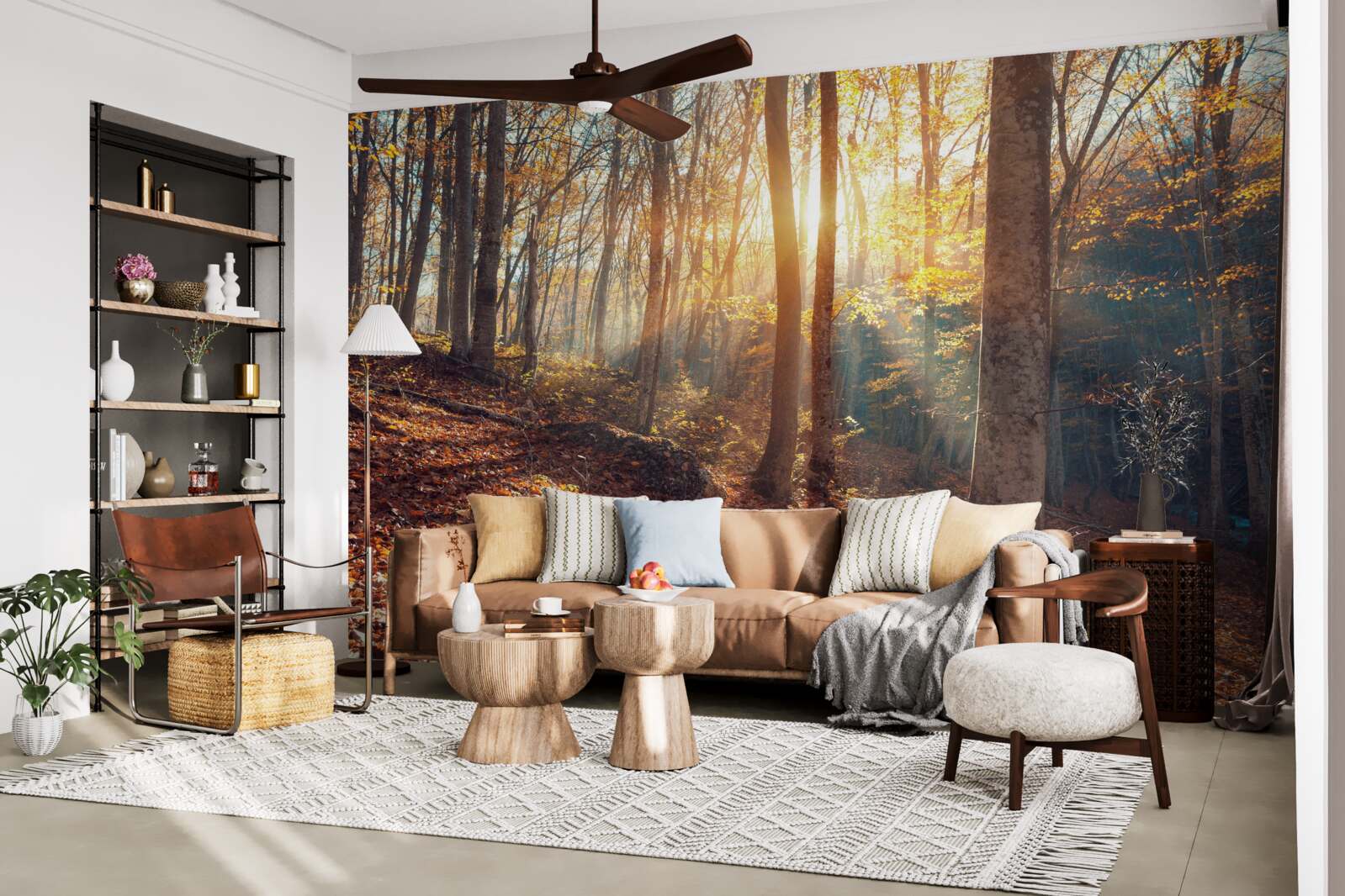 Papier peint la forêt matinale enveloppée de brume ressent la chaleur du soleil