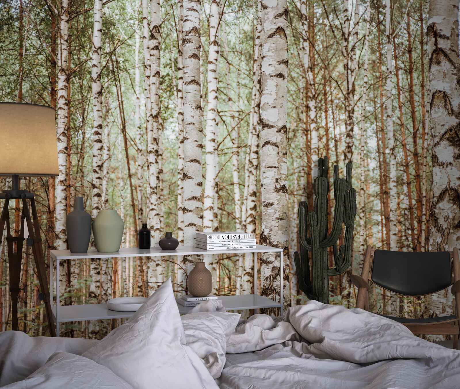 Papier peint les bouleaux de traîneau se dressent dans une forêt verdoyante