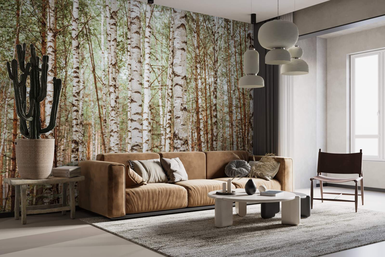 Papier peint les bouleaux de traîneau se dressent dans une forêt verdoyante