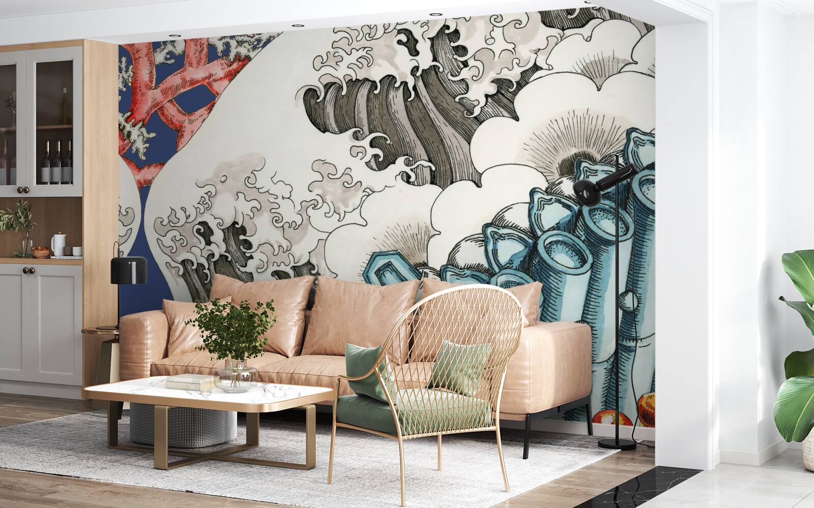 Papier peint l'abstraction des pierres rencontre les vagues