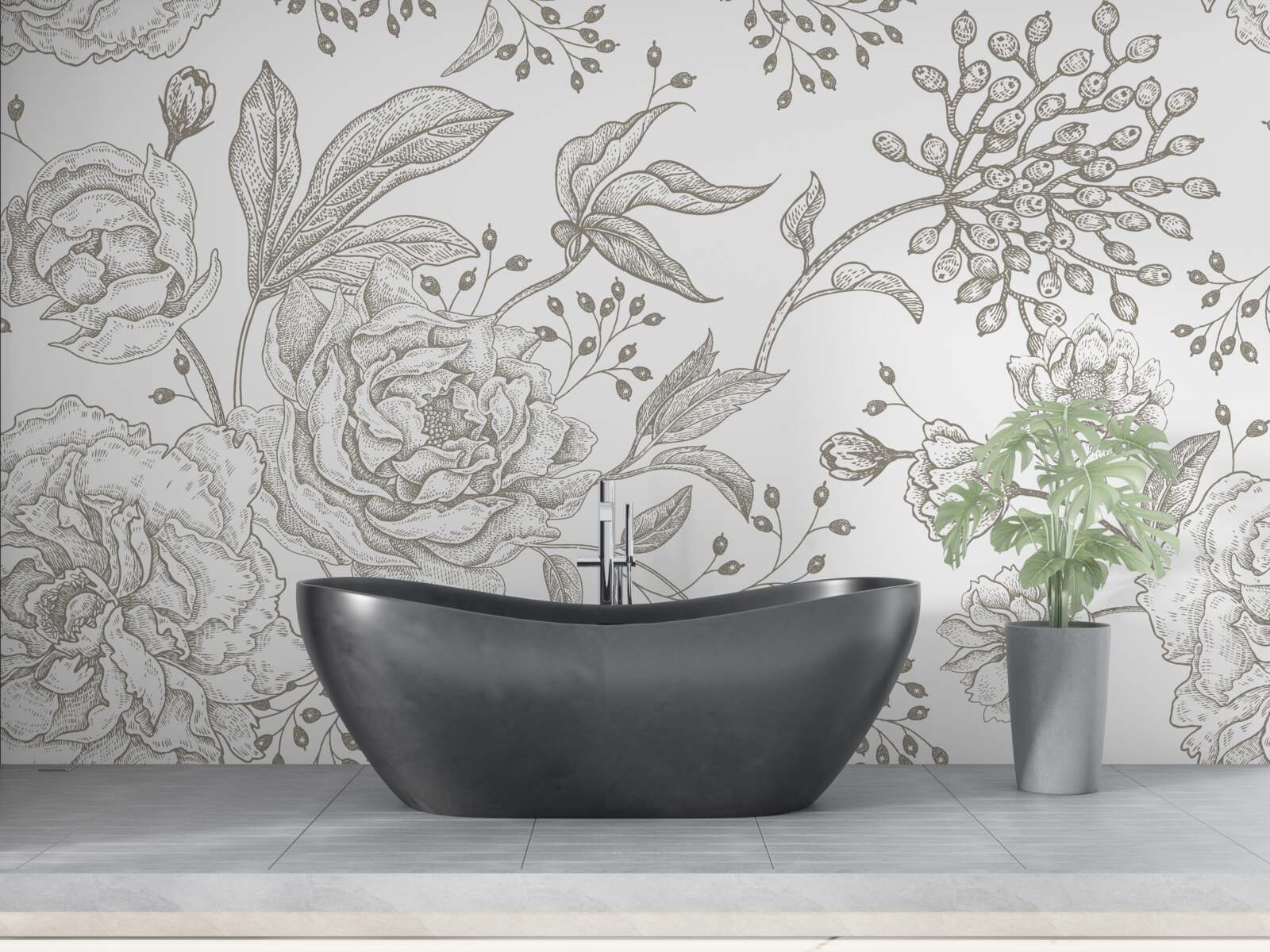 Papier peint la rose et les autres fleurs sont représentées sur un fond blanc