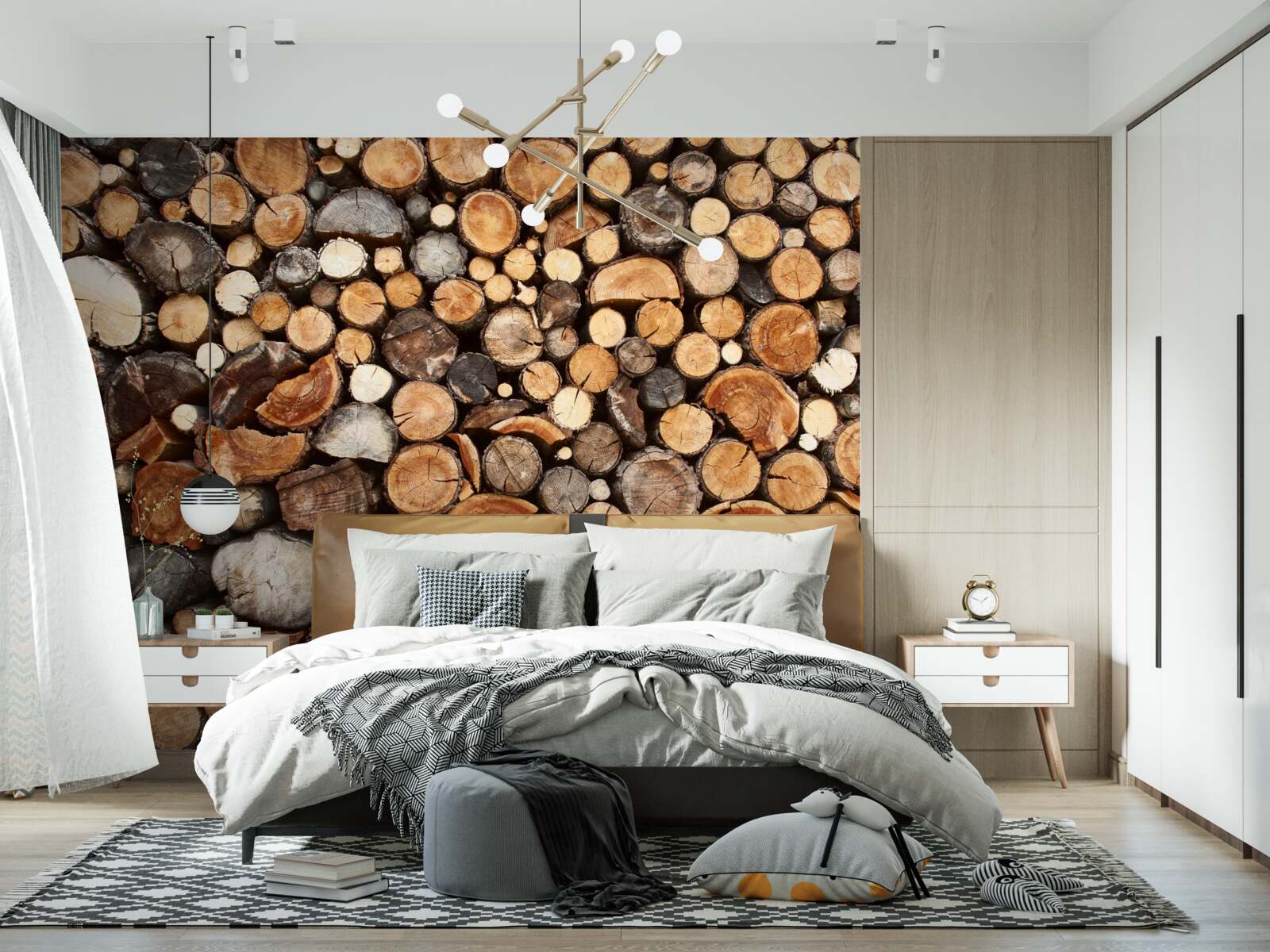 Papier peint tranches d'arbres de différentes couleurs