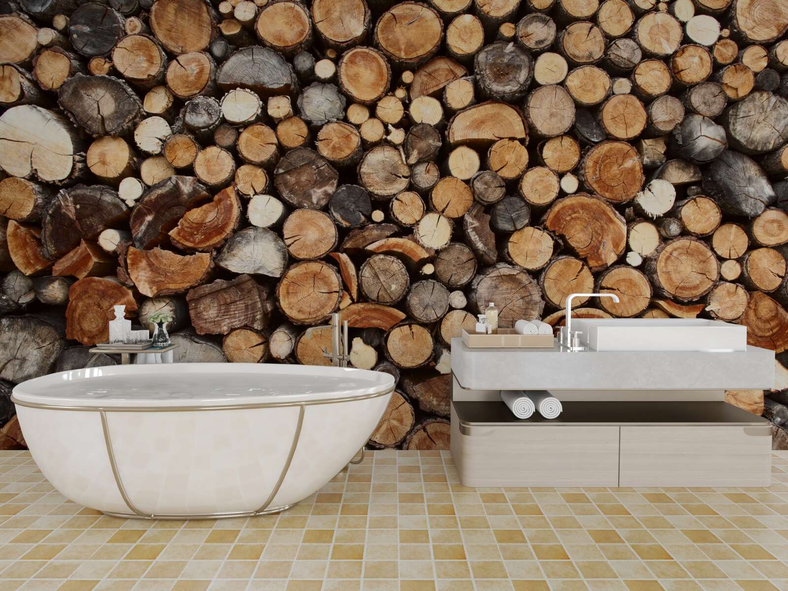 Papier peint tranches d'arbres de différentes couleurs