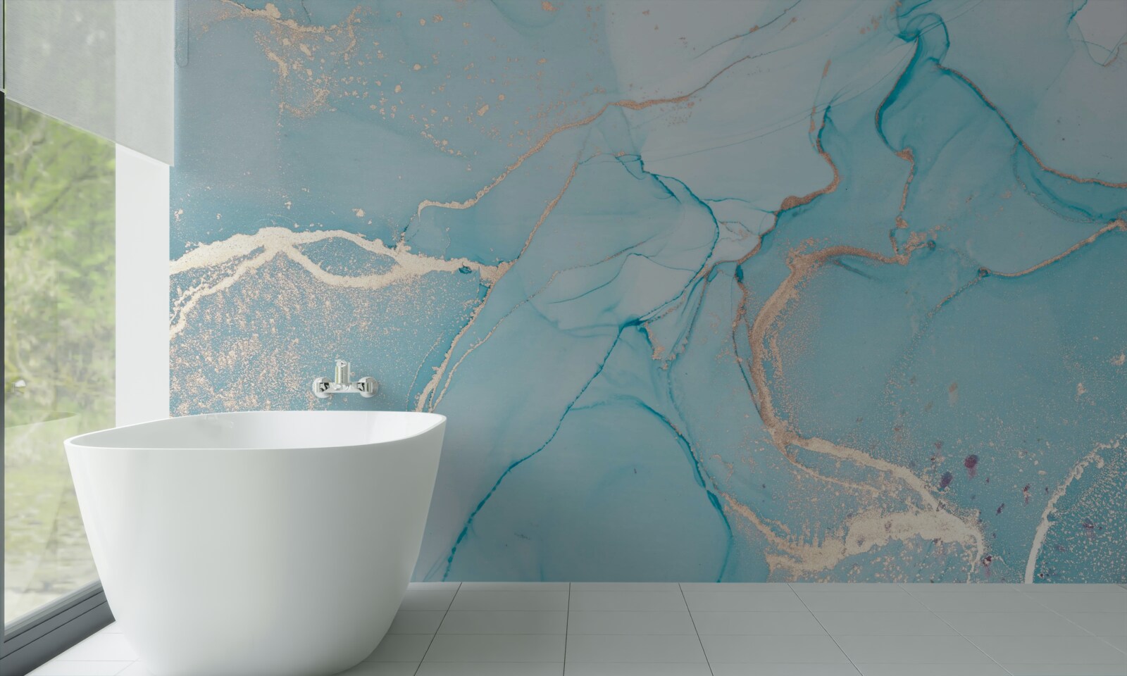 Papier peint marbre dans les tons bleu et turquoise