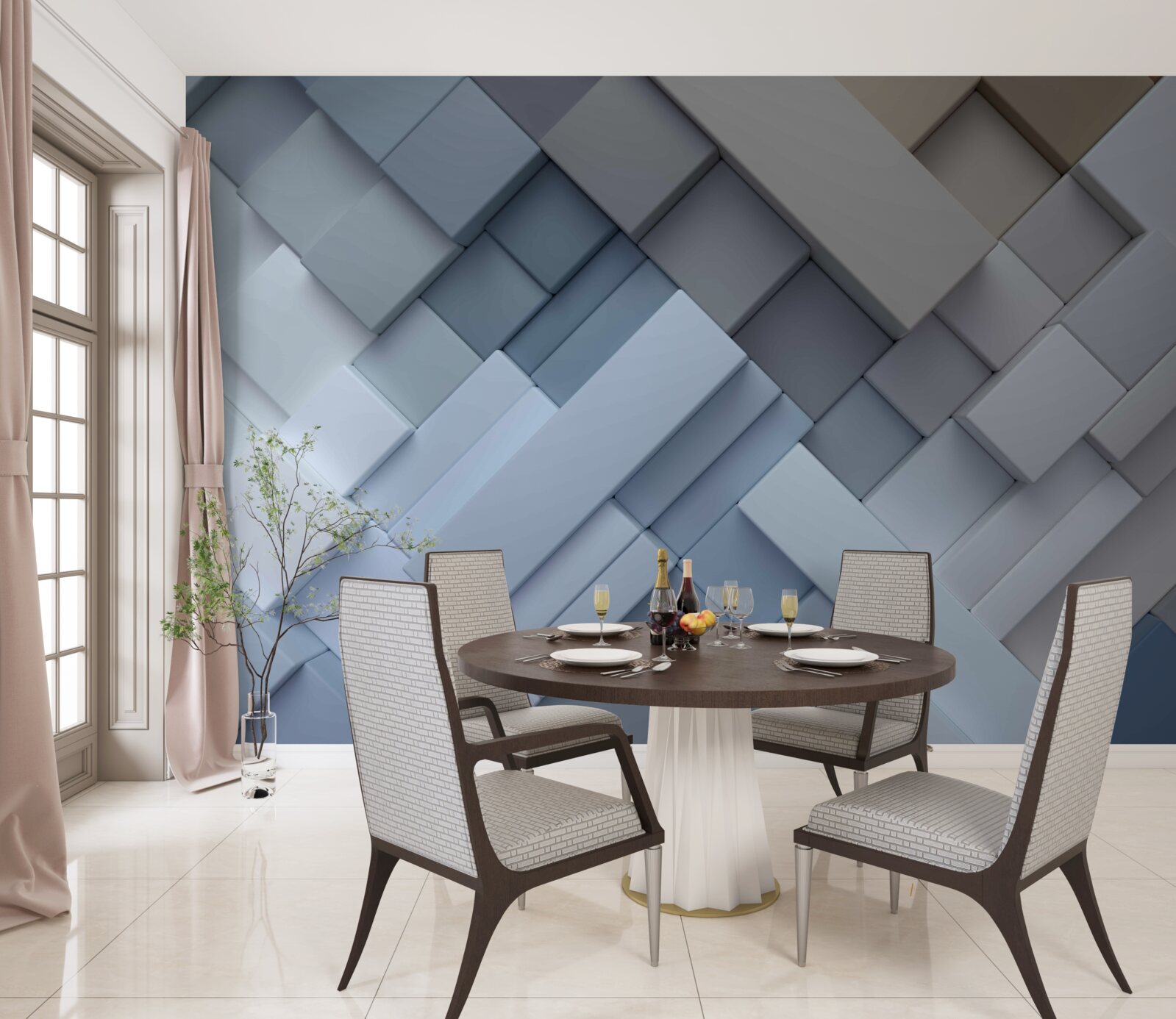 Papier peint peinture abstraite aux couleurs bleues avec une forme rectangulaire