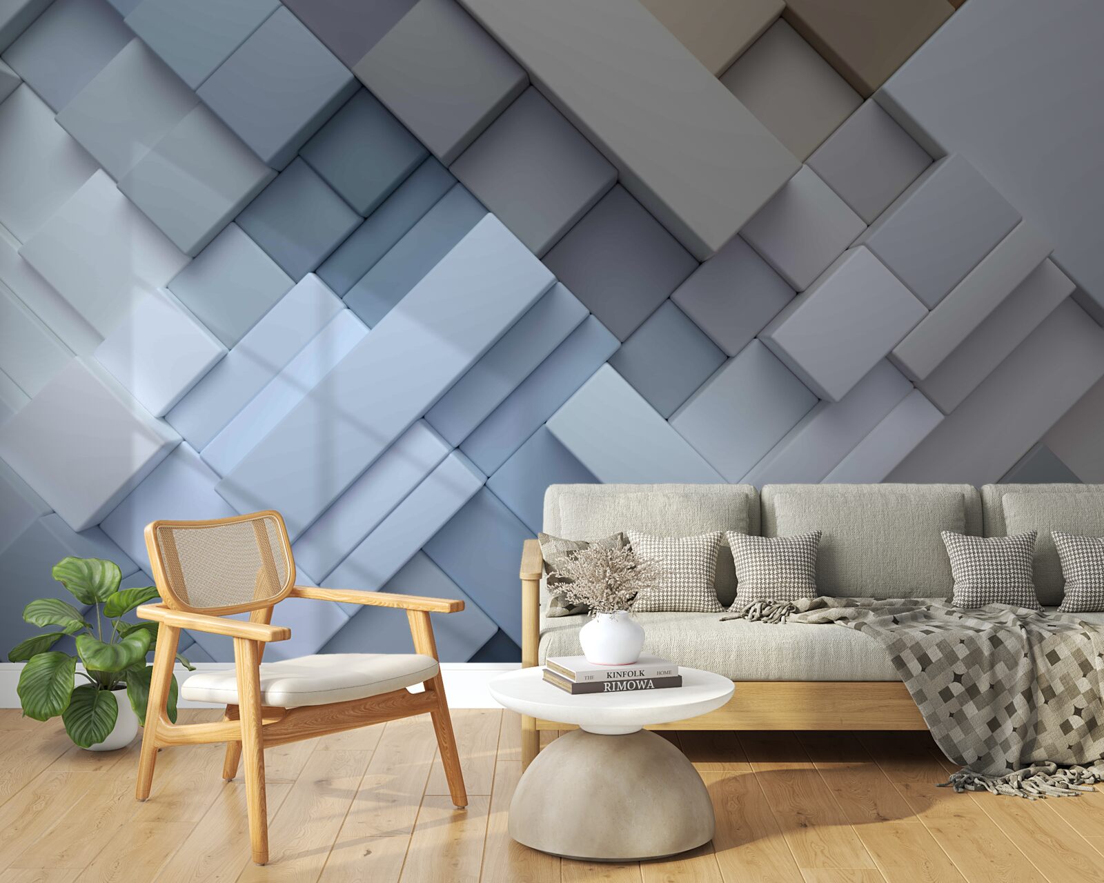 Papier peint peinture abstraite aux couleurs bleues avec une forme rectangulaire