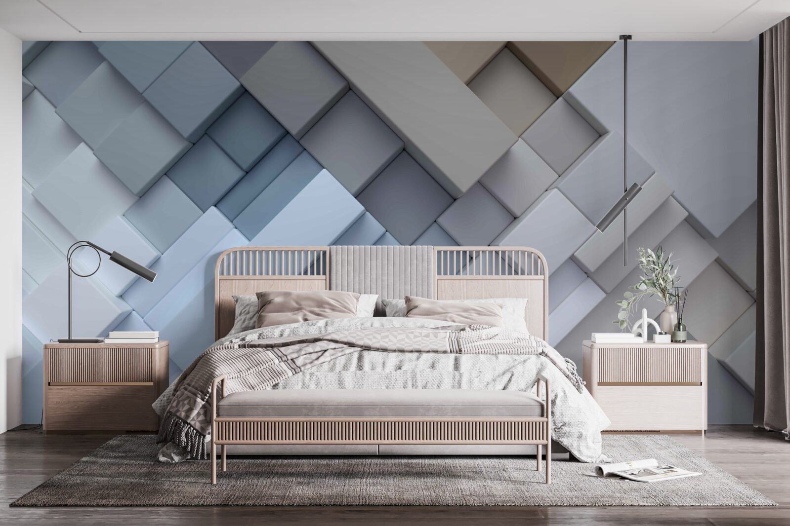 Papier peint peinture abstraite aux couleurs bleues avec une forme rectangulaire