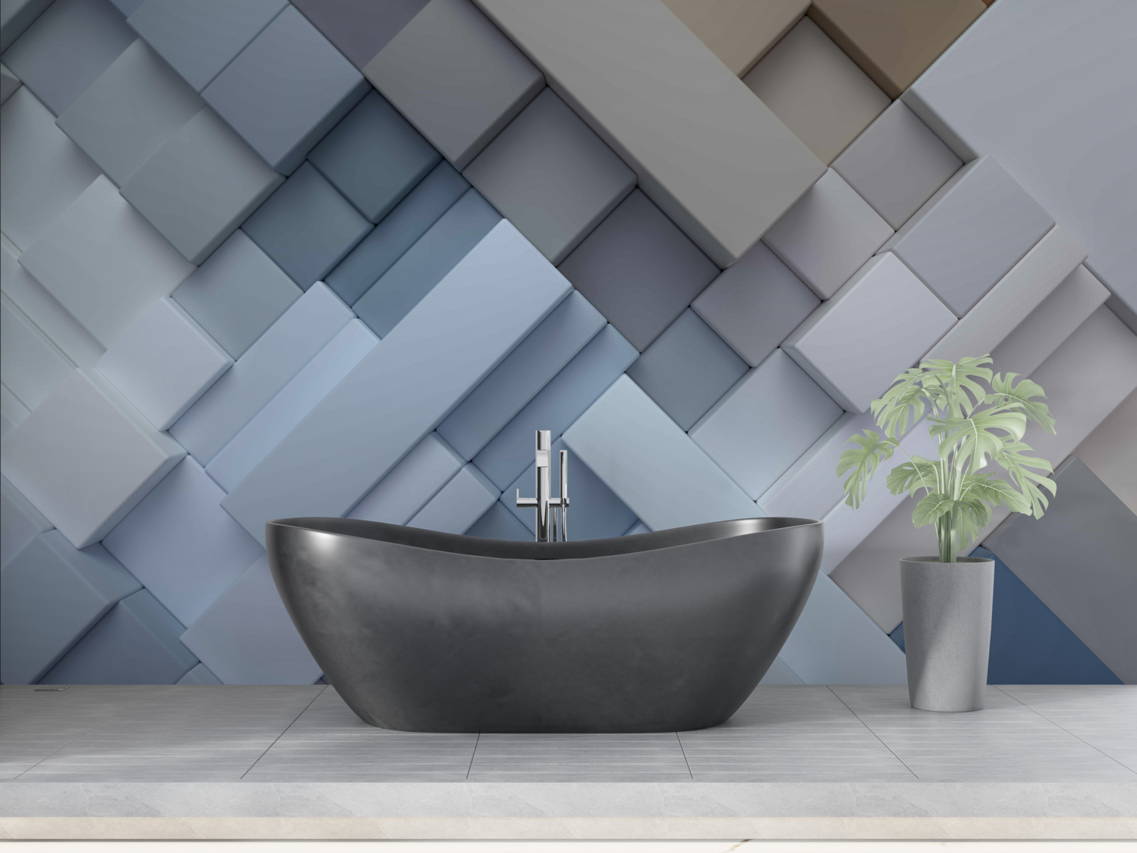 Papier peint peinture abstraite aux couleurs bleues avec une forme rectangulaire