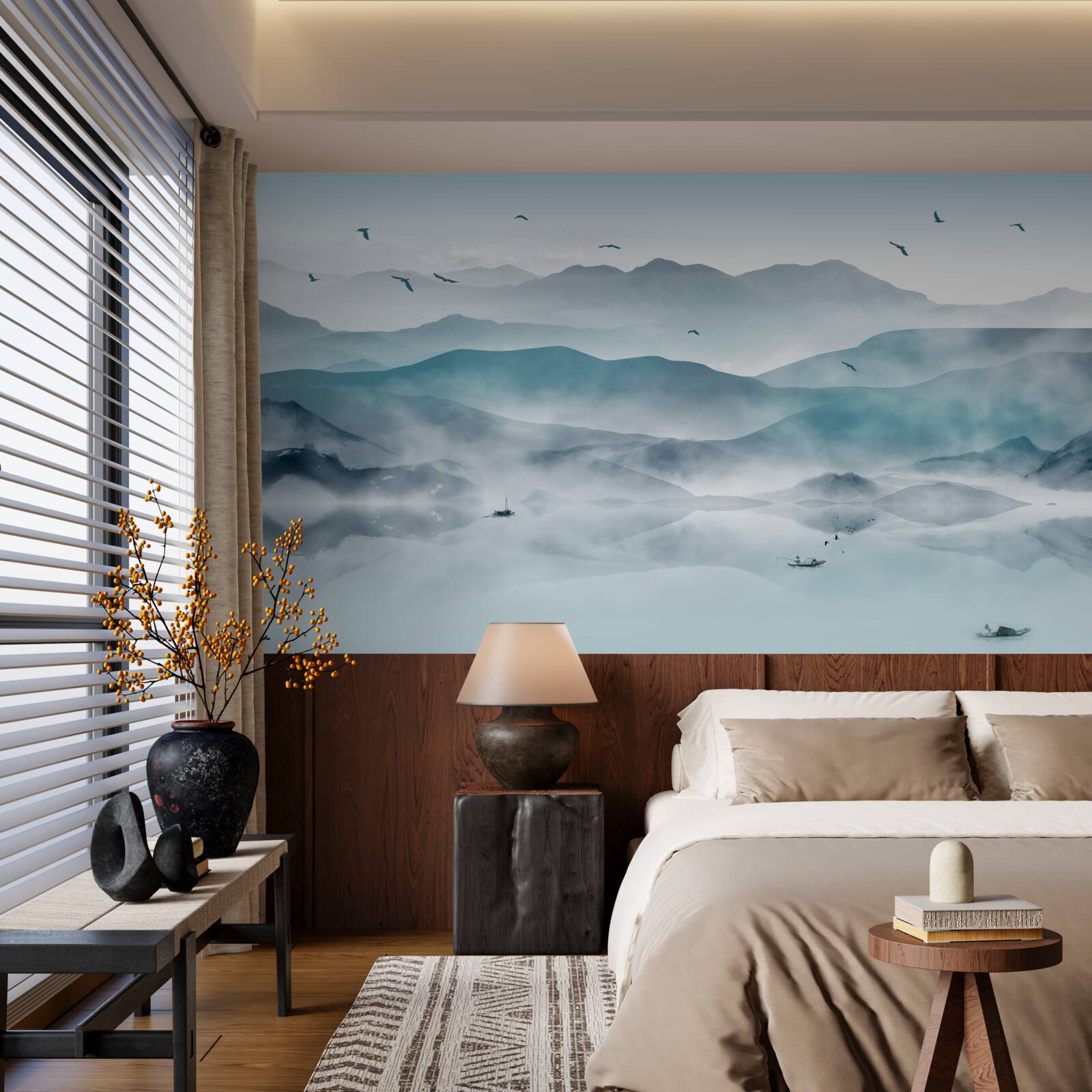 Papier peint le bord du brouillard tombe à la surface de l'eau