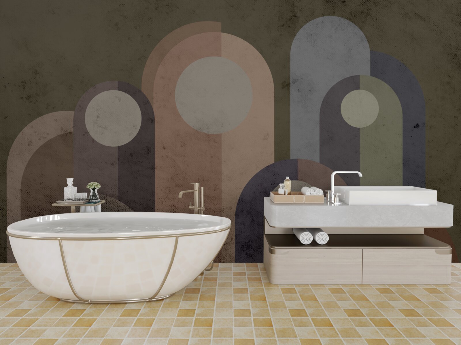 Papier peint peinture abstraite de plantes aquatiques avec des peintures