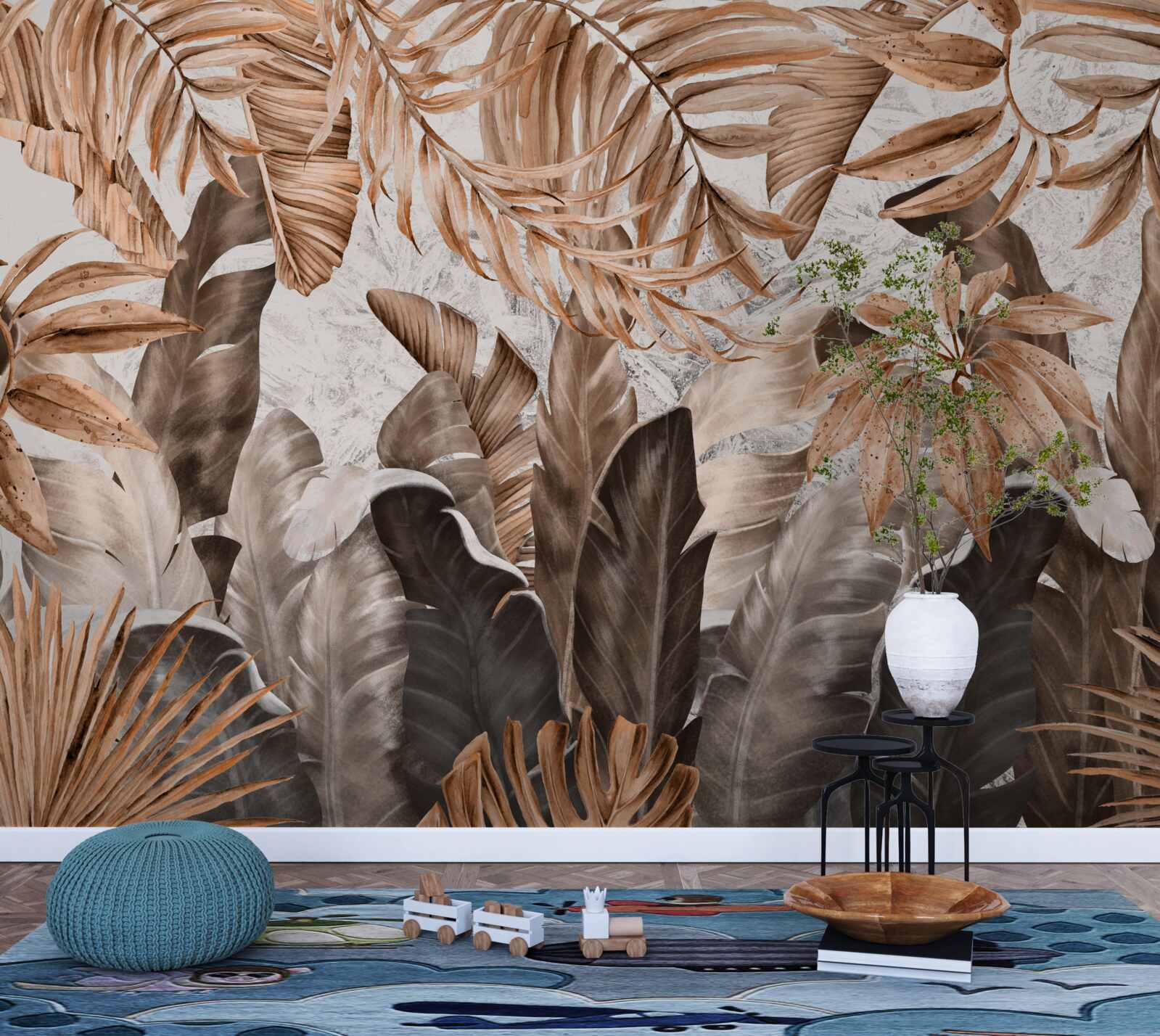 Papier peint Feuilles cuivrées et brunes