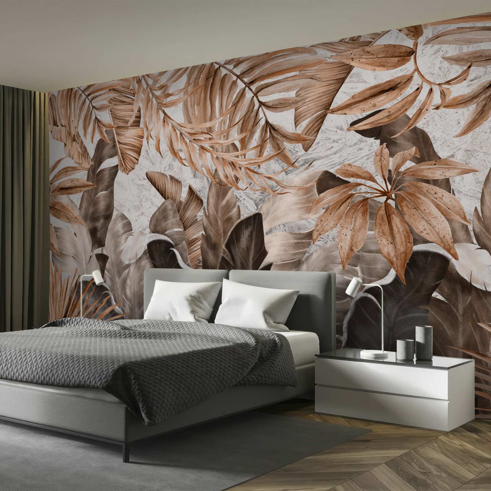 Papier peint Feuilles cuivrées et brunes