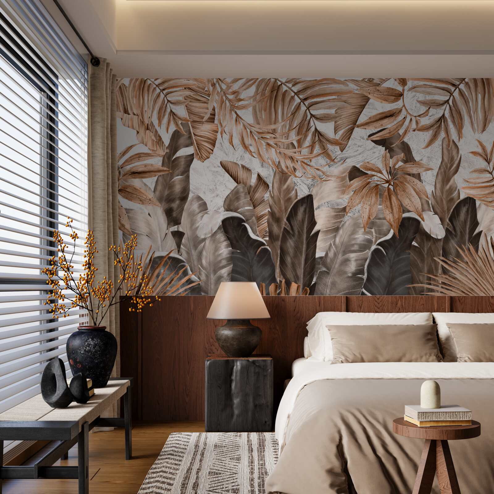 Papier peint Feuilles cuivrées et brunes