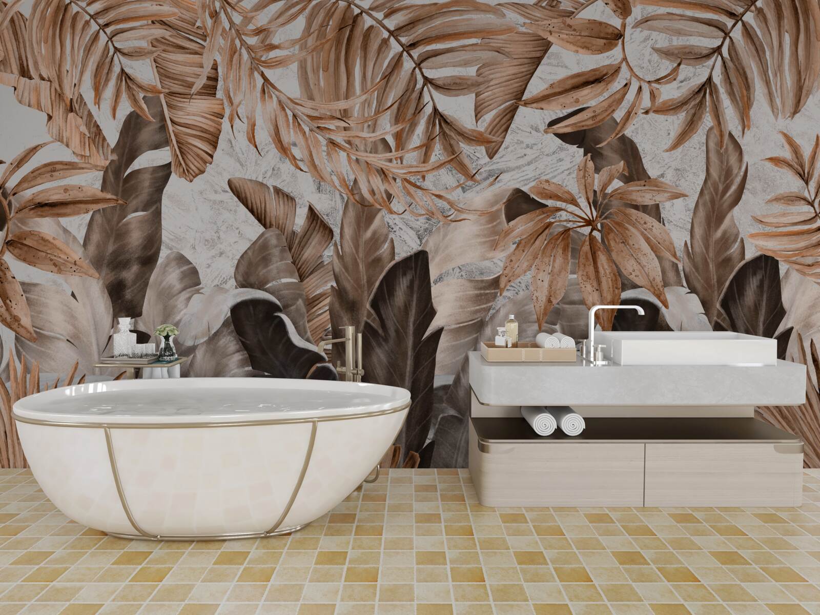 Papier peint Feuilles cuivrées et brunes