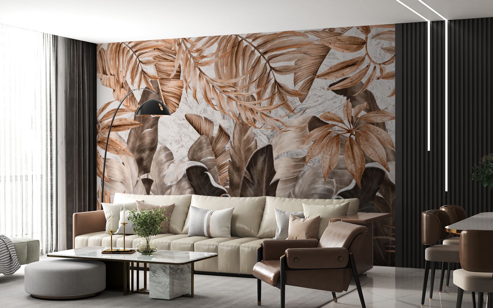 Papier peint Feuilles cuivrées et brunes