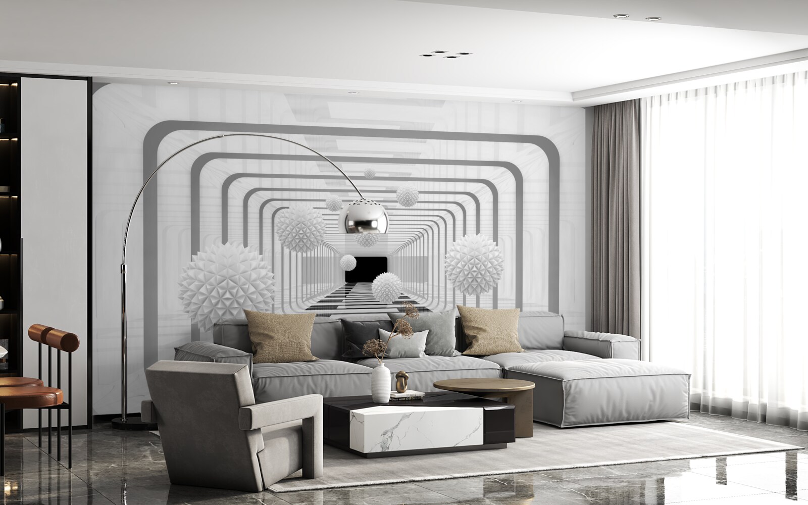 Papier peint l'infini avec des demi-cercles et des sphères d'albâtre