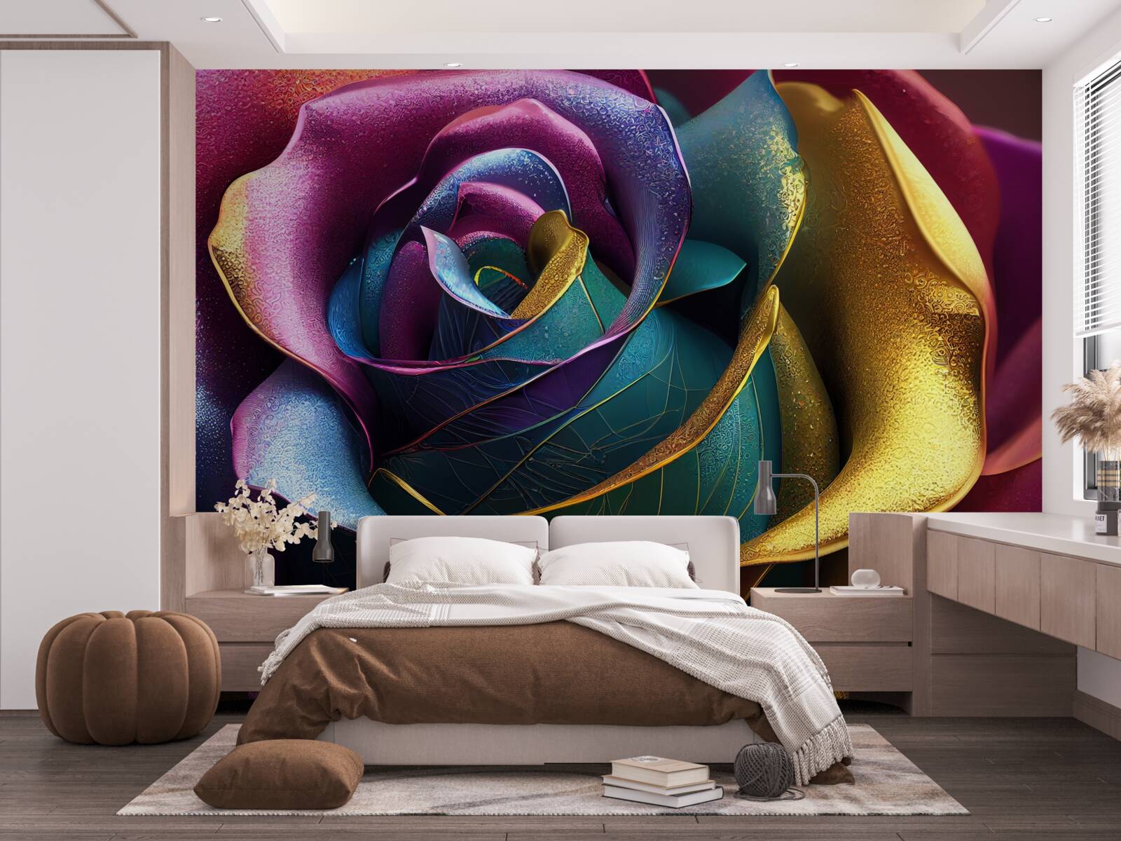 Papier peint Rose de Perse illuminée par un arc-en-ciel