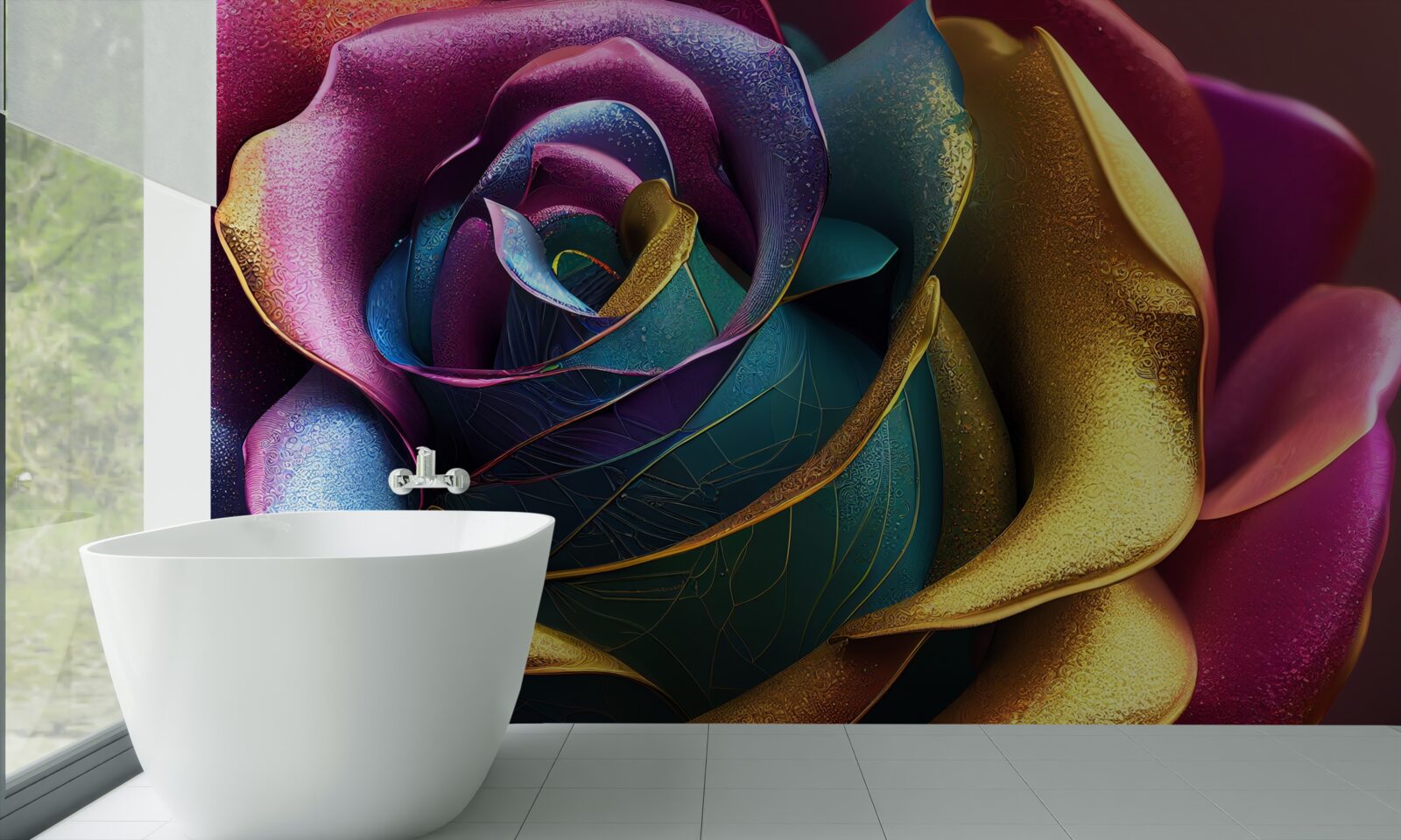 Papier peint Rose de Perse illuminée par un arc-en-ciel