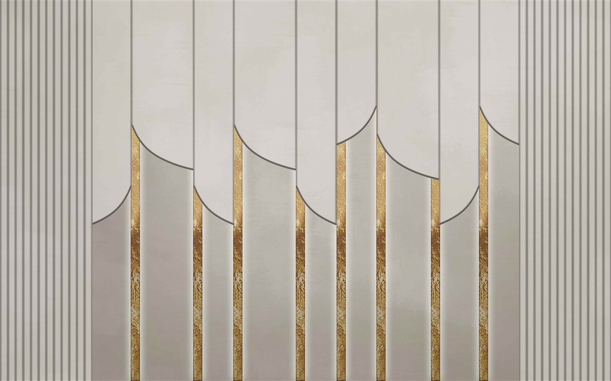 Papier peint parquet décoré d'or, composé de panneaux de bois blancs et gris