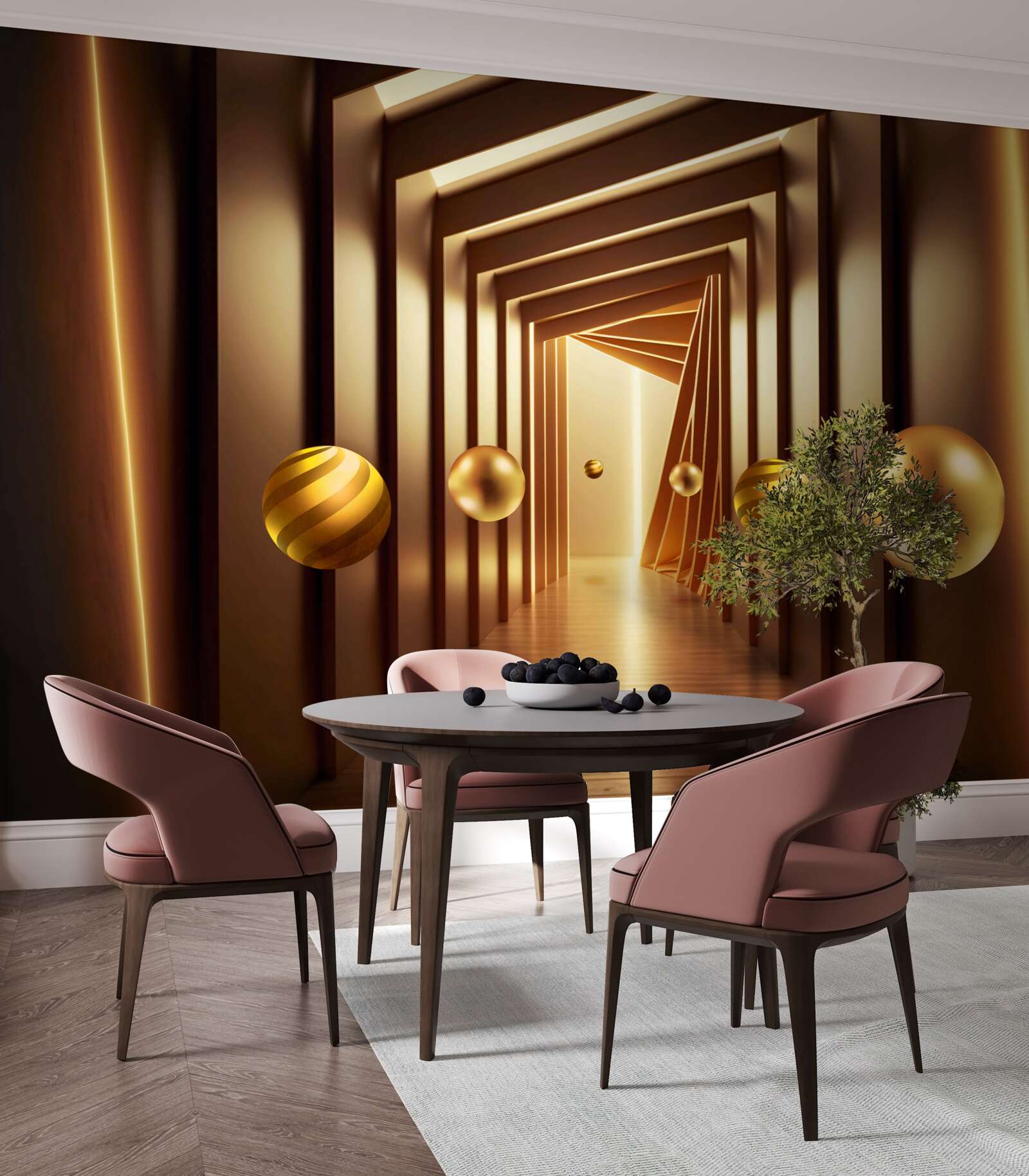 Papier peint boules brunes dans un tunnel brun