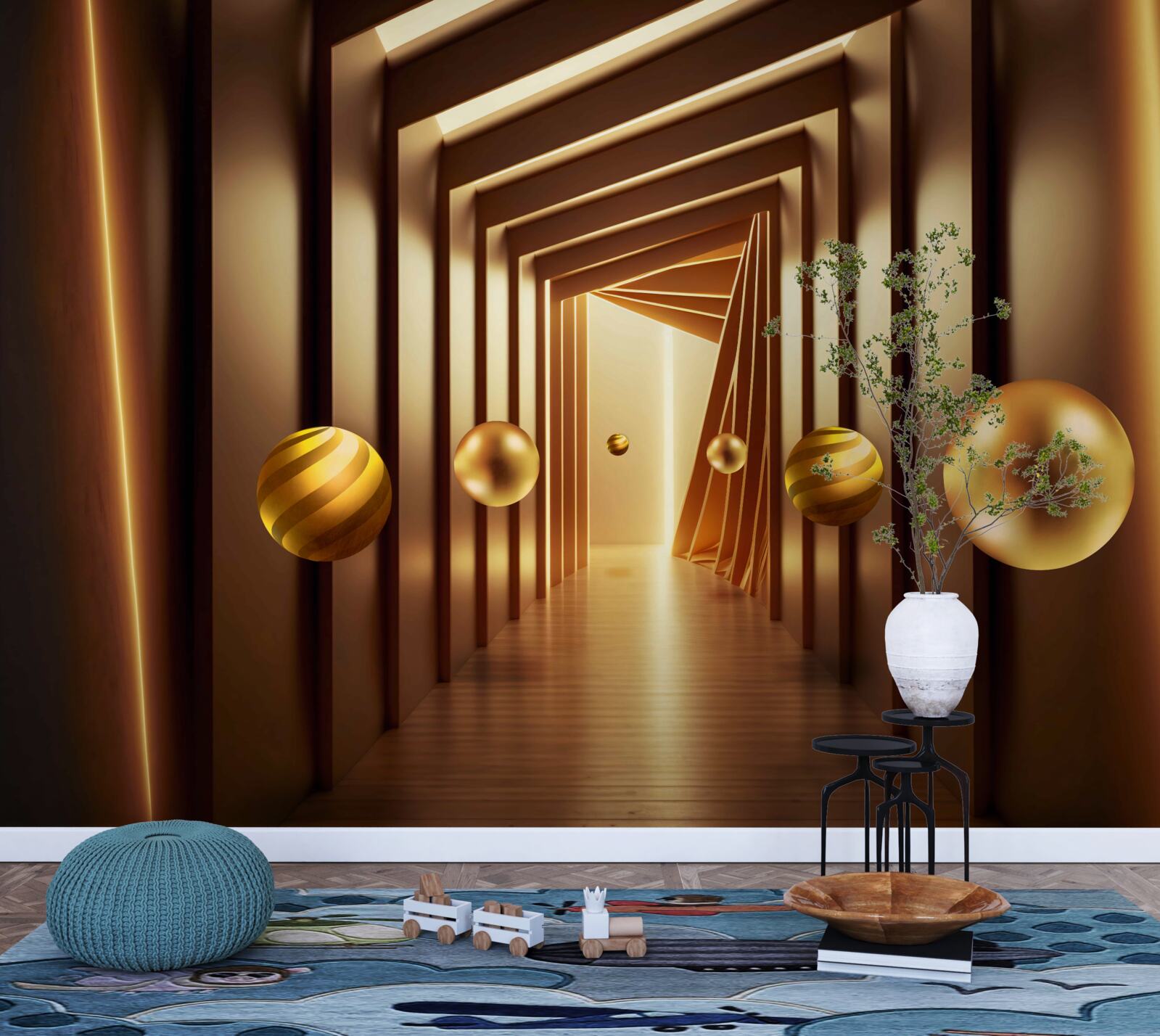 Papier peint boules brunes dans un tunnel brun