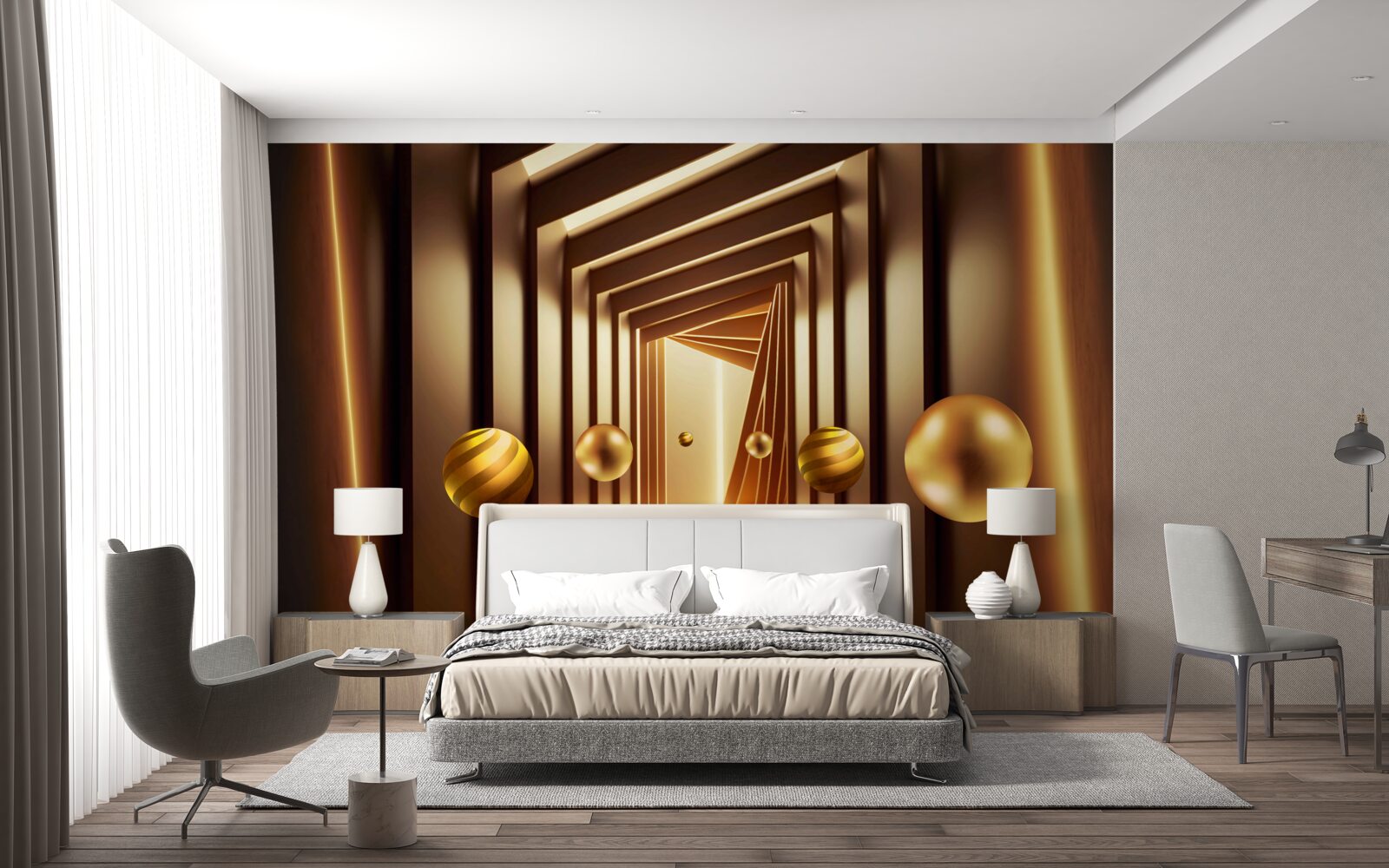 Papier peint boules brunes dans un tunnel brun