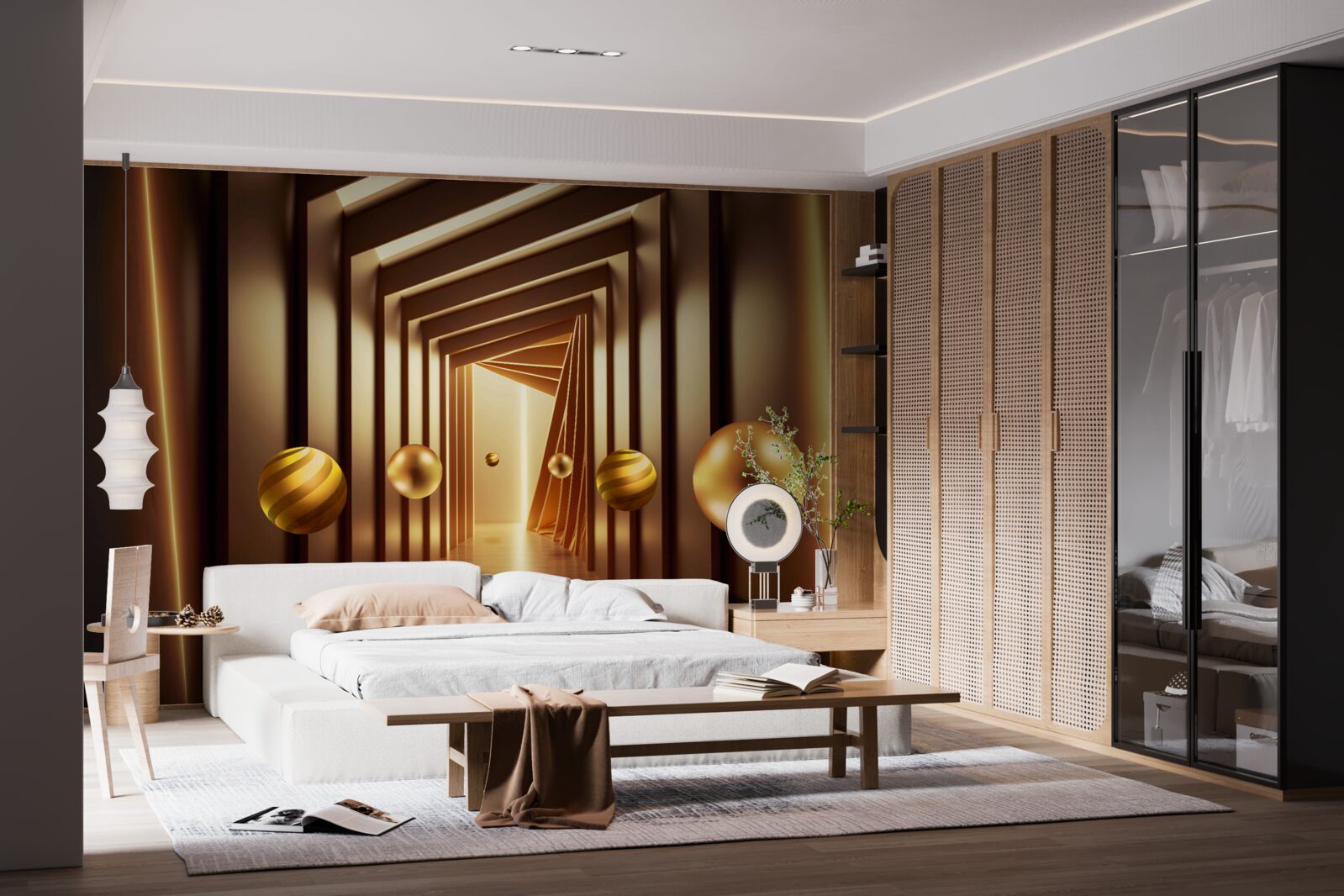 Papier peint boules brunes dans un tunnel brun