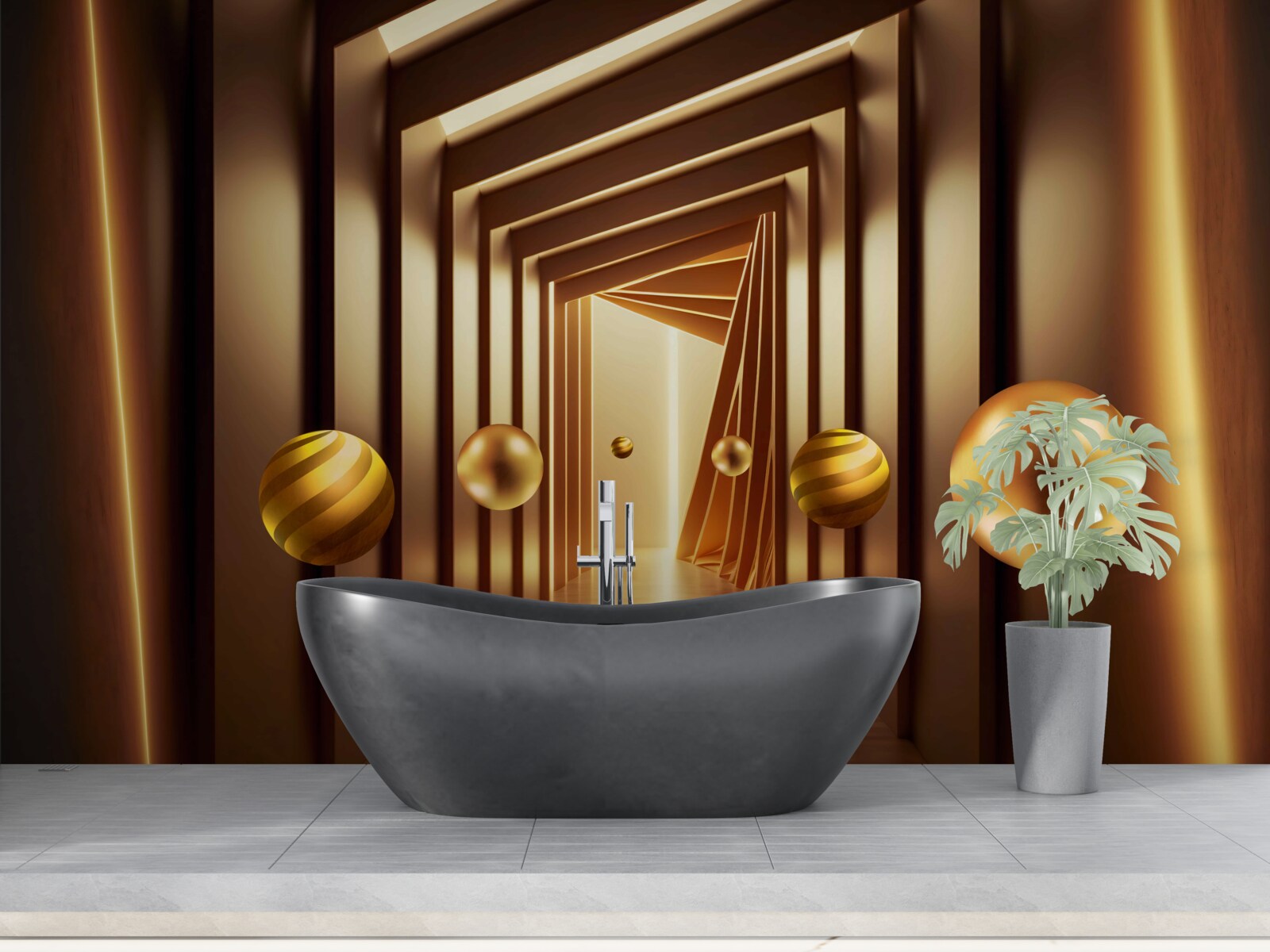 Papier peint boules brunes dans un tunnel brun