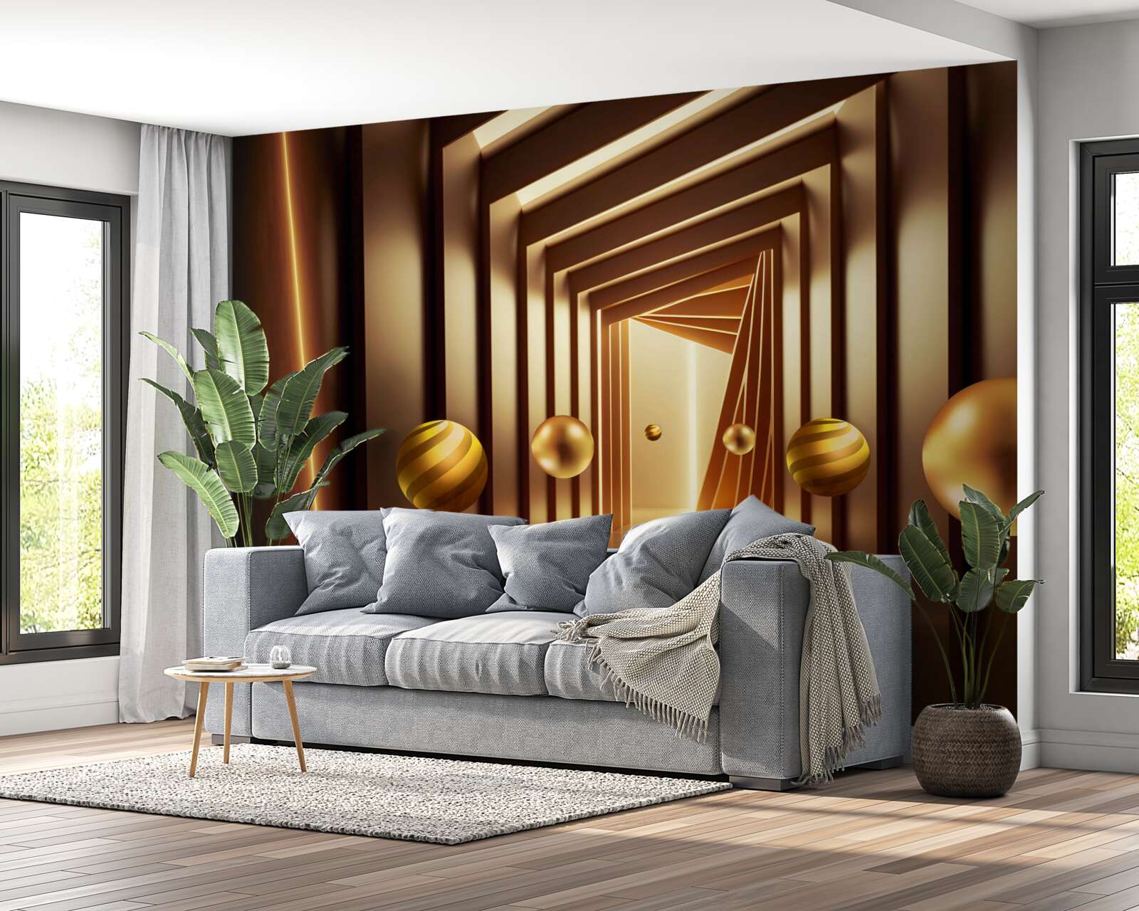 Papier peint boules brunes dans un tunnel brun