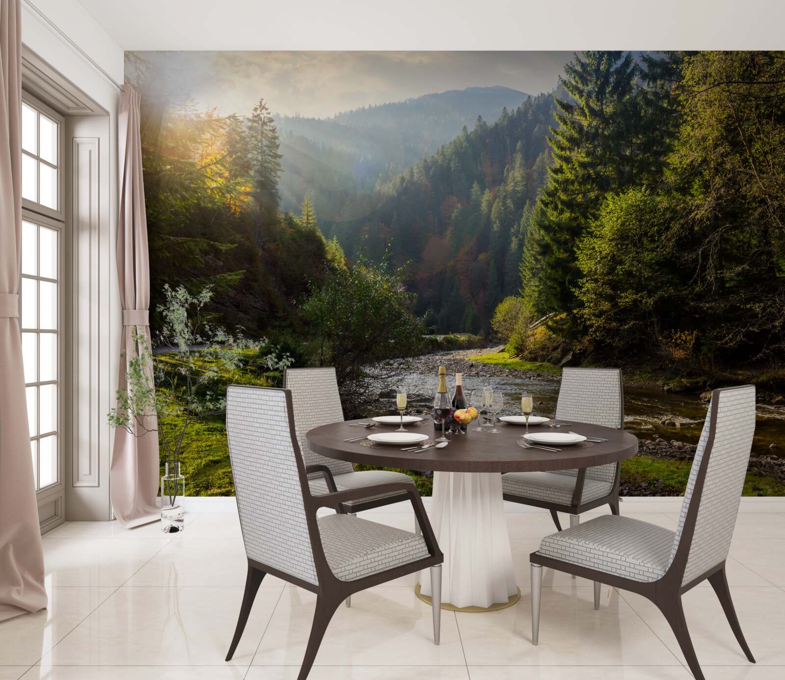 Papier peint sentier de montagne coloré au lever du soleil