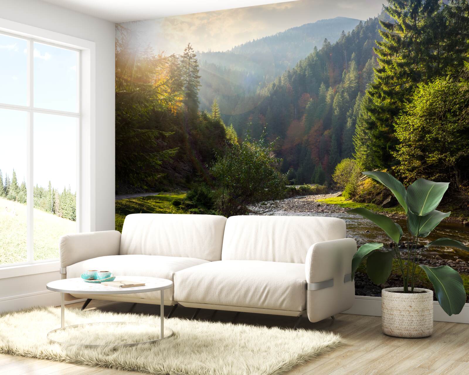 Papier peint sentier de montagne coloré au lever du soleil