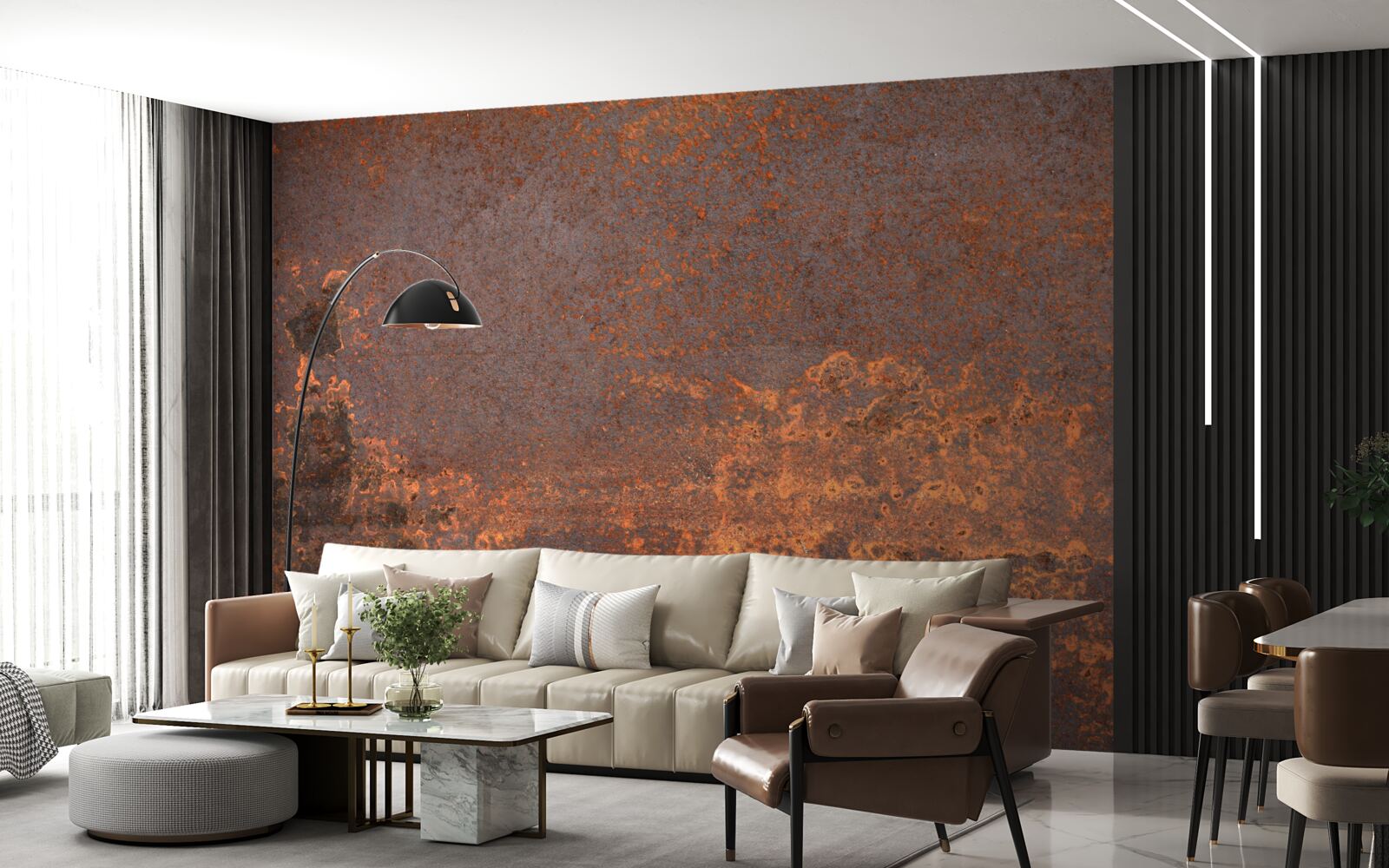 Papier peint structure métallique oxydée