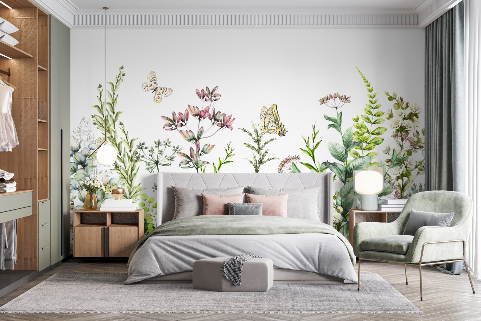 Papier peint Lépidoptères sur les bourgeons des champs