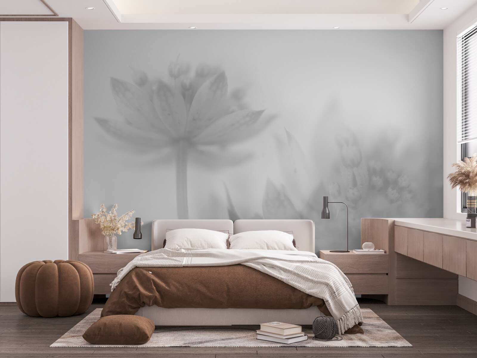 Papier peint lotus en noir et blanc