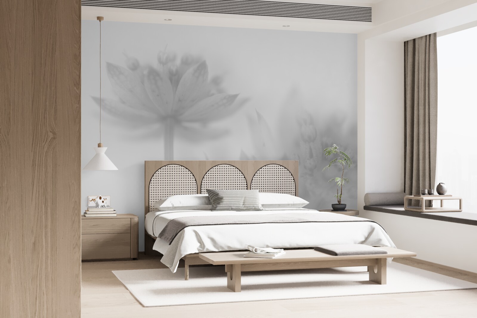 Papier peint lotus en noir et blanc