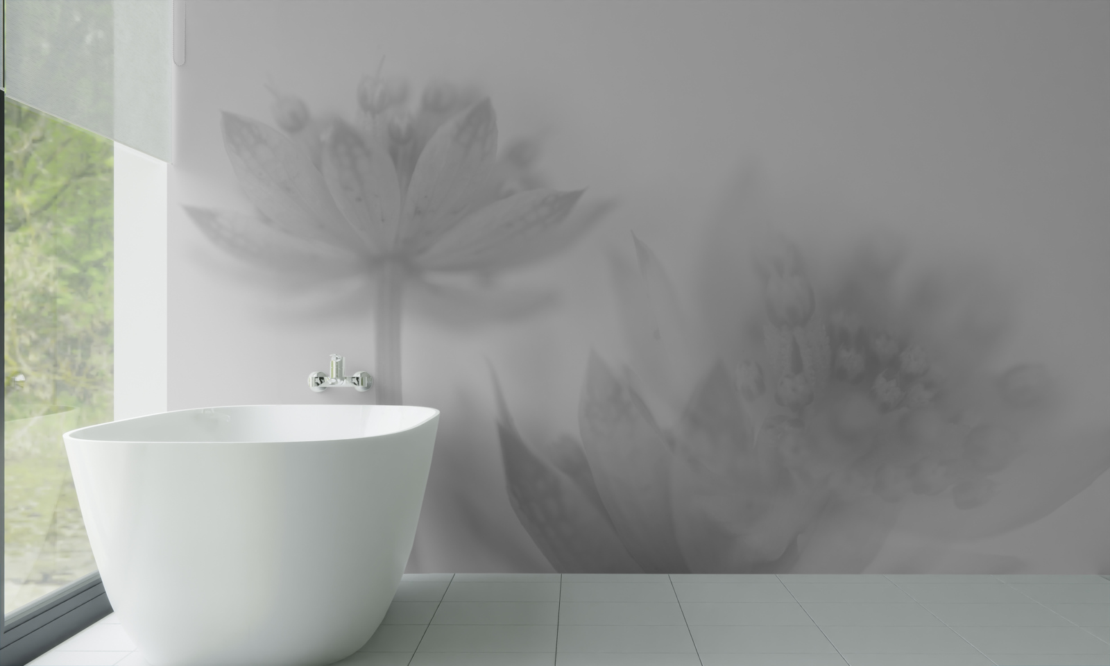 Papier peint lotus en noir et blanc