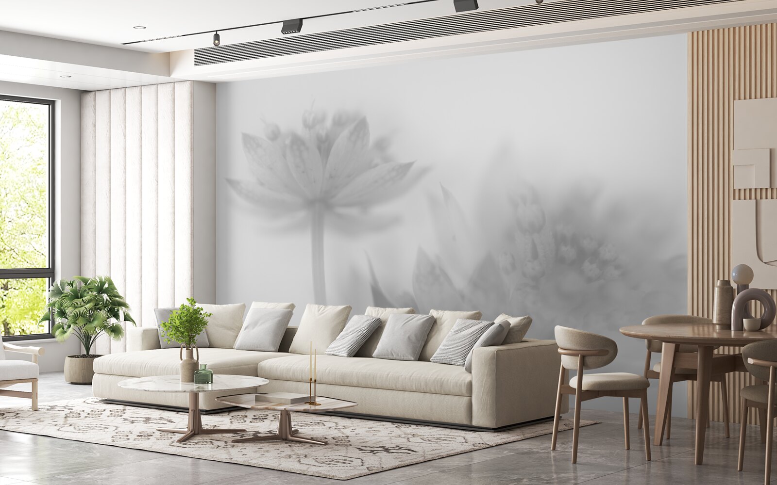 Papier peint lotus en noir et blanc