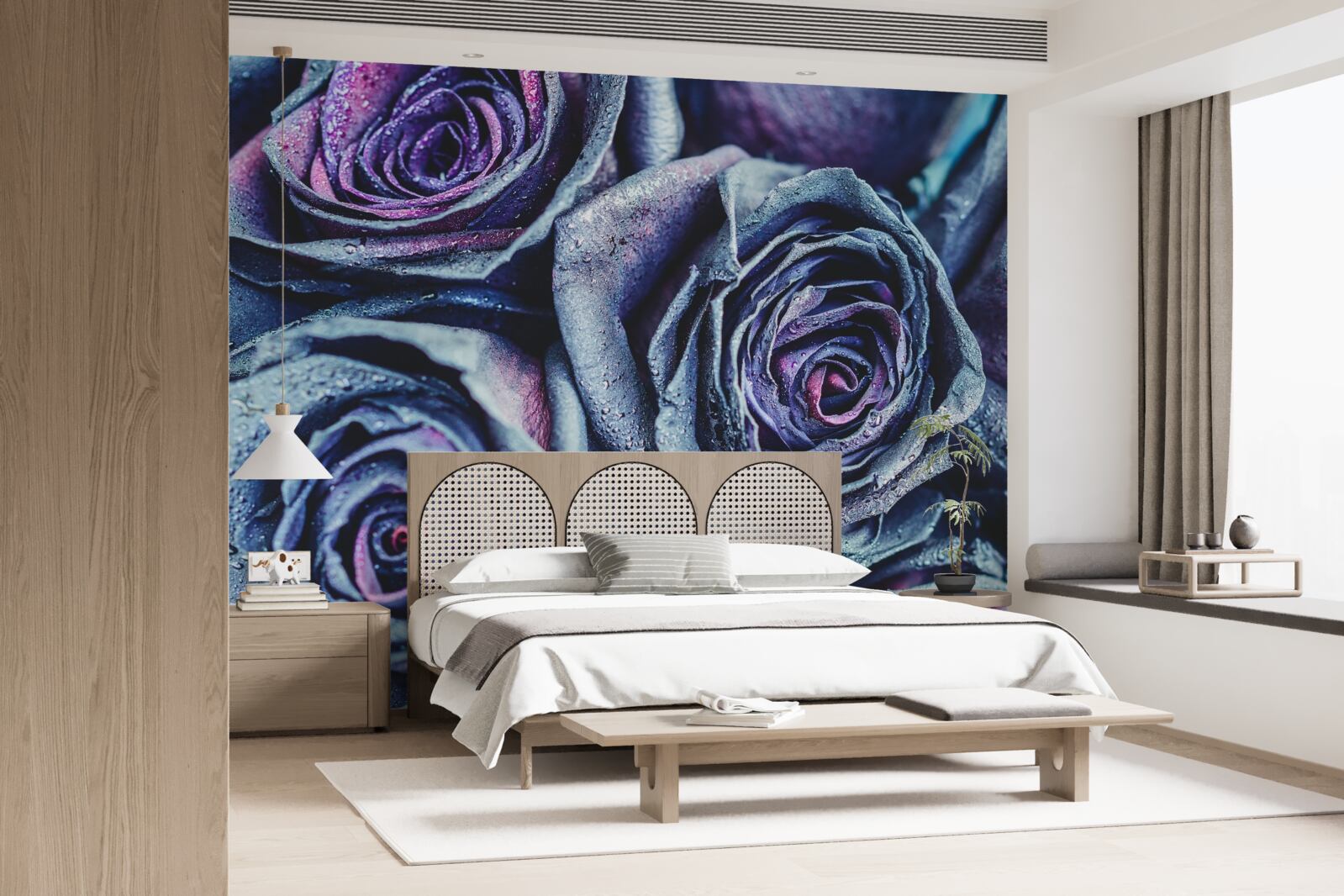 Papier peint bouquet de roses blanches et violettes