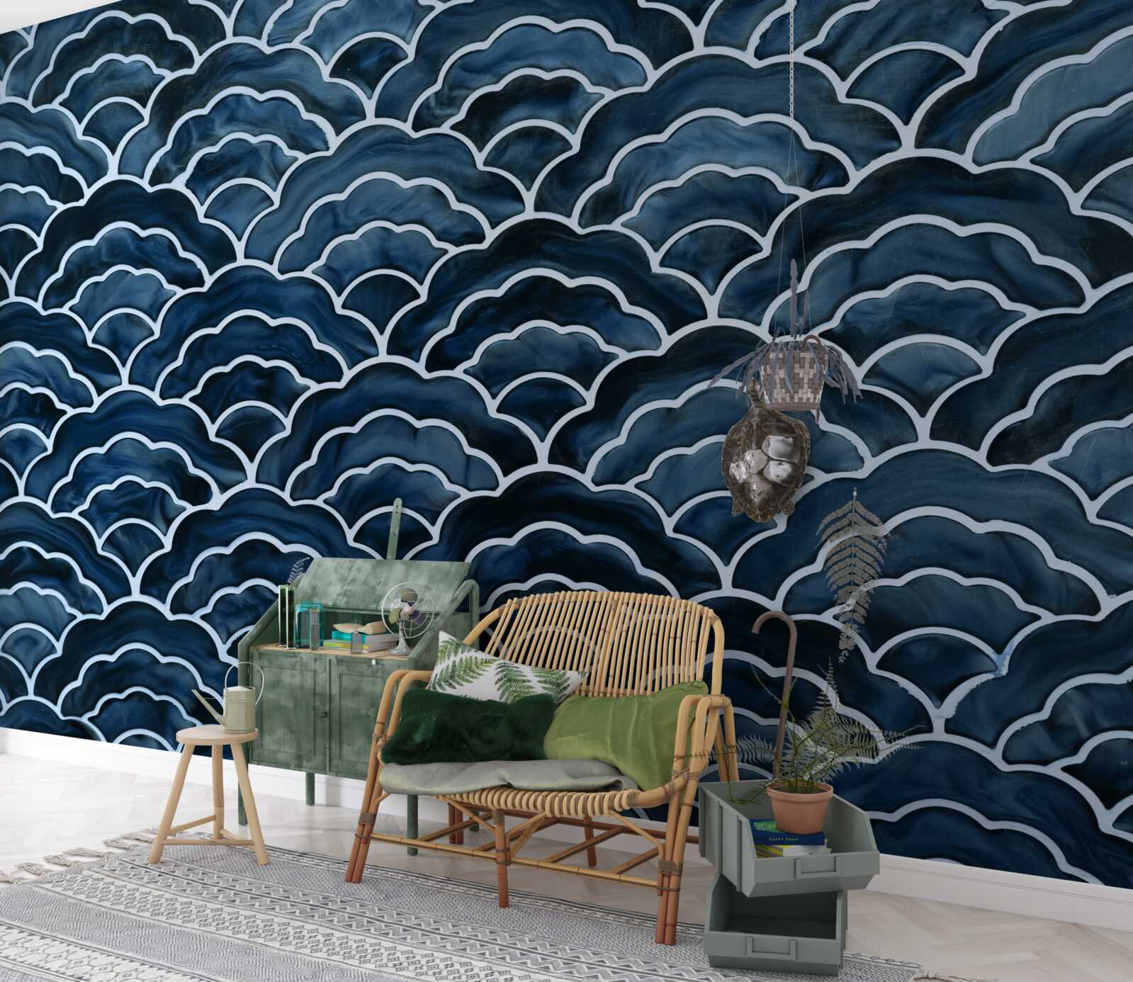 Papier peint la nuit, les vagues de la mer s'écoulent doucement