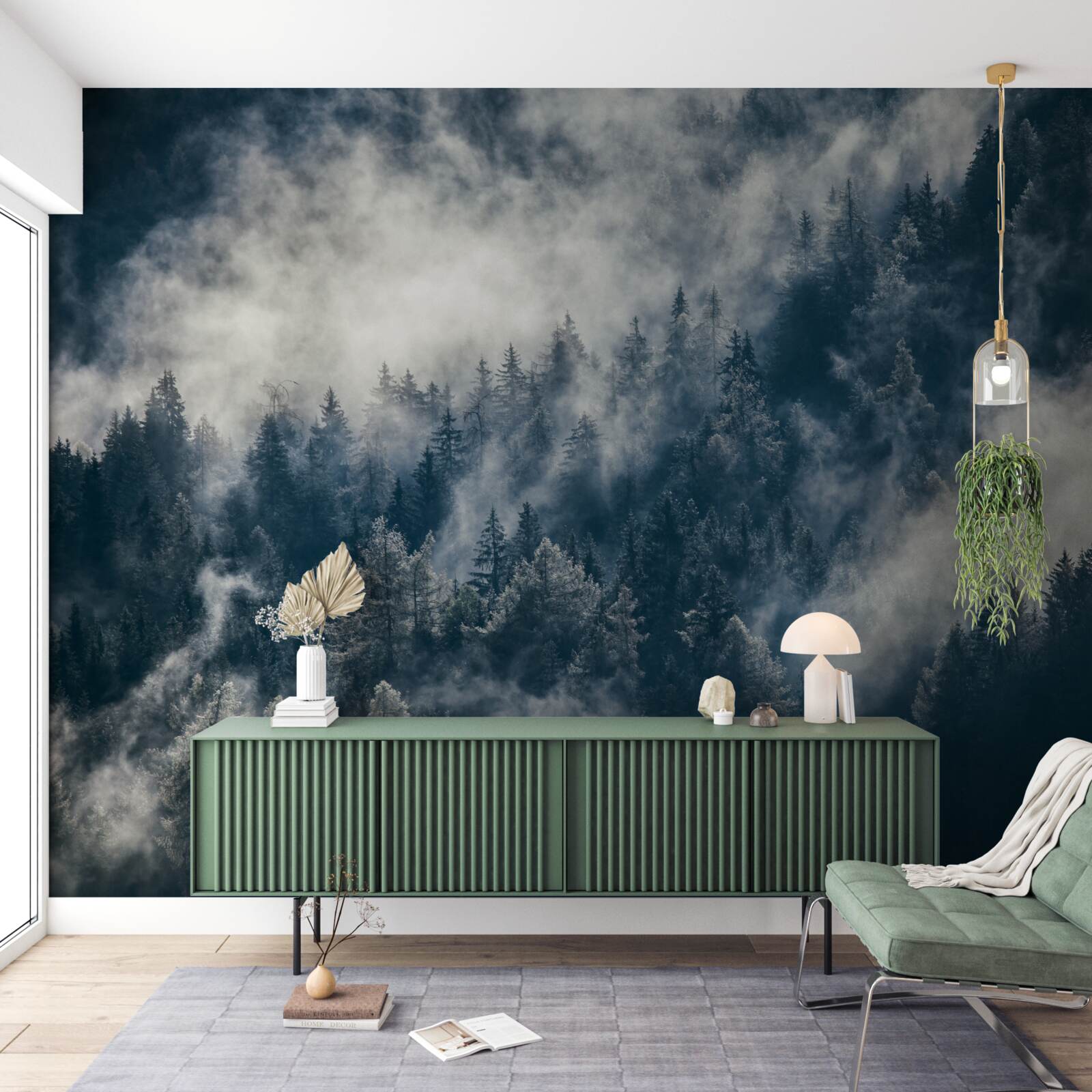 Papier peint un épais brouillard enveloppe la forêt la nuit