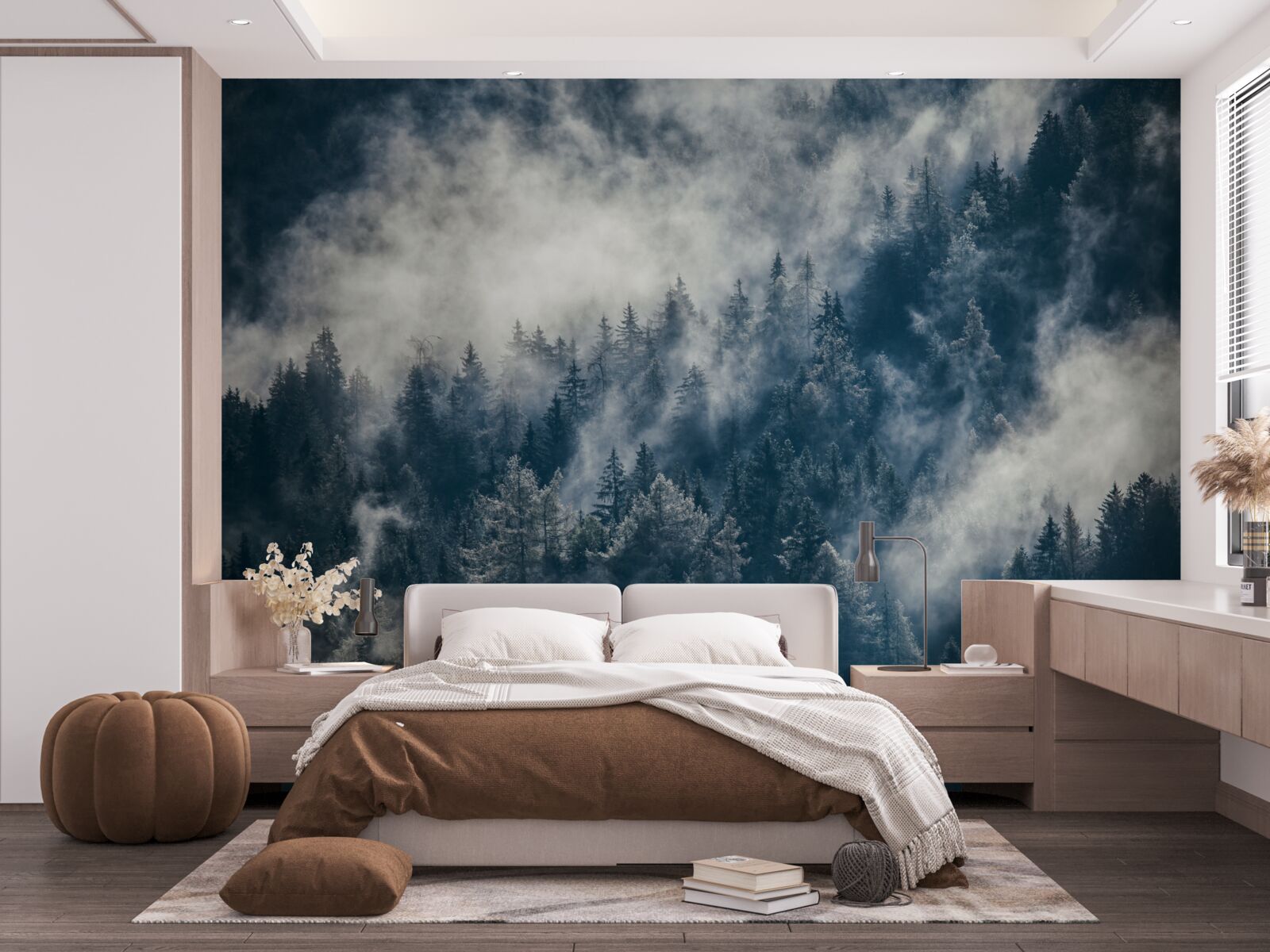 Papier peint un épais brouillard enveloppe la forêt la nuit