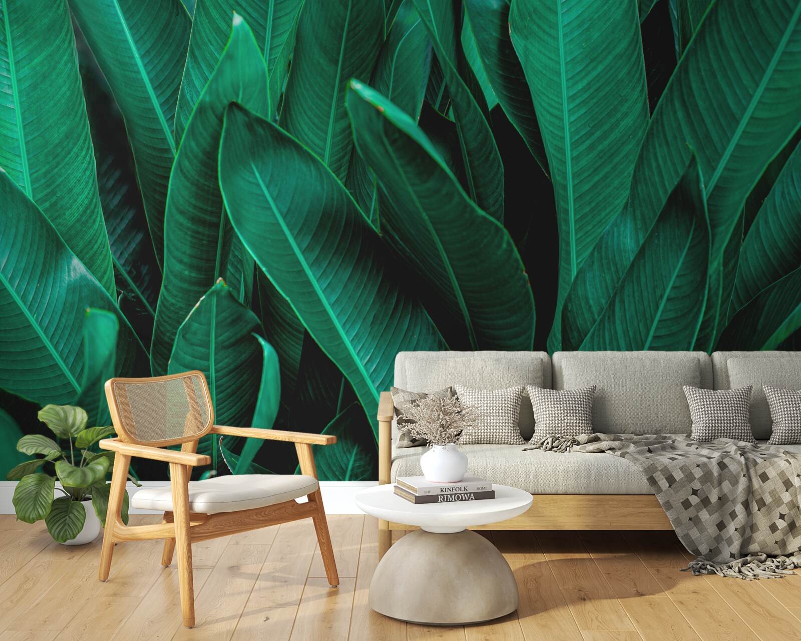 Papier peint fougère avec une légère teinte émeraude